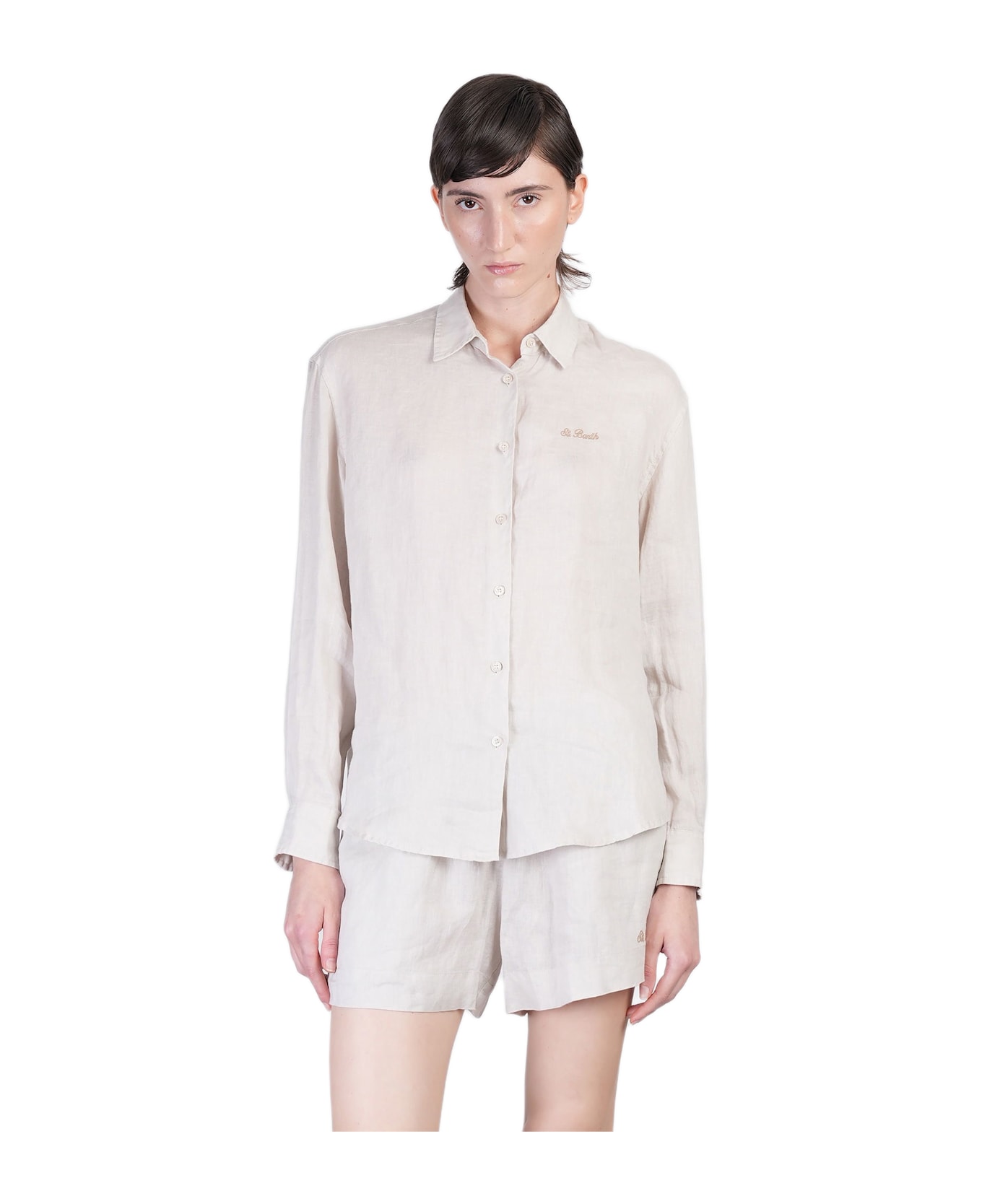 MC2 Saint Barth Meredith Shirt In Taupe Linen - taupe
