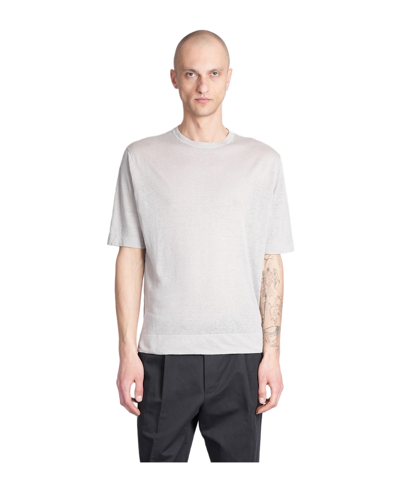 Ballantyne T-shirt In Grey Linen - grey
