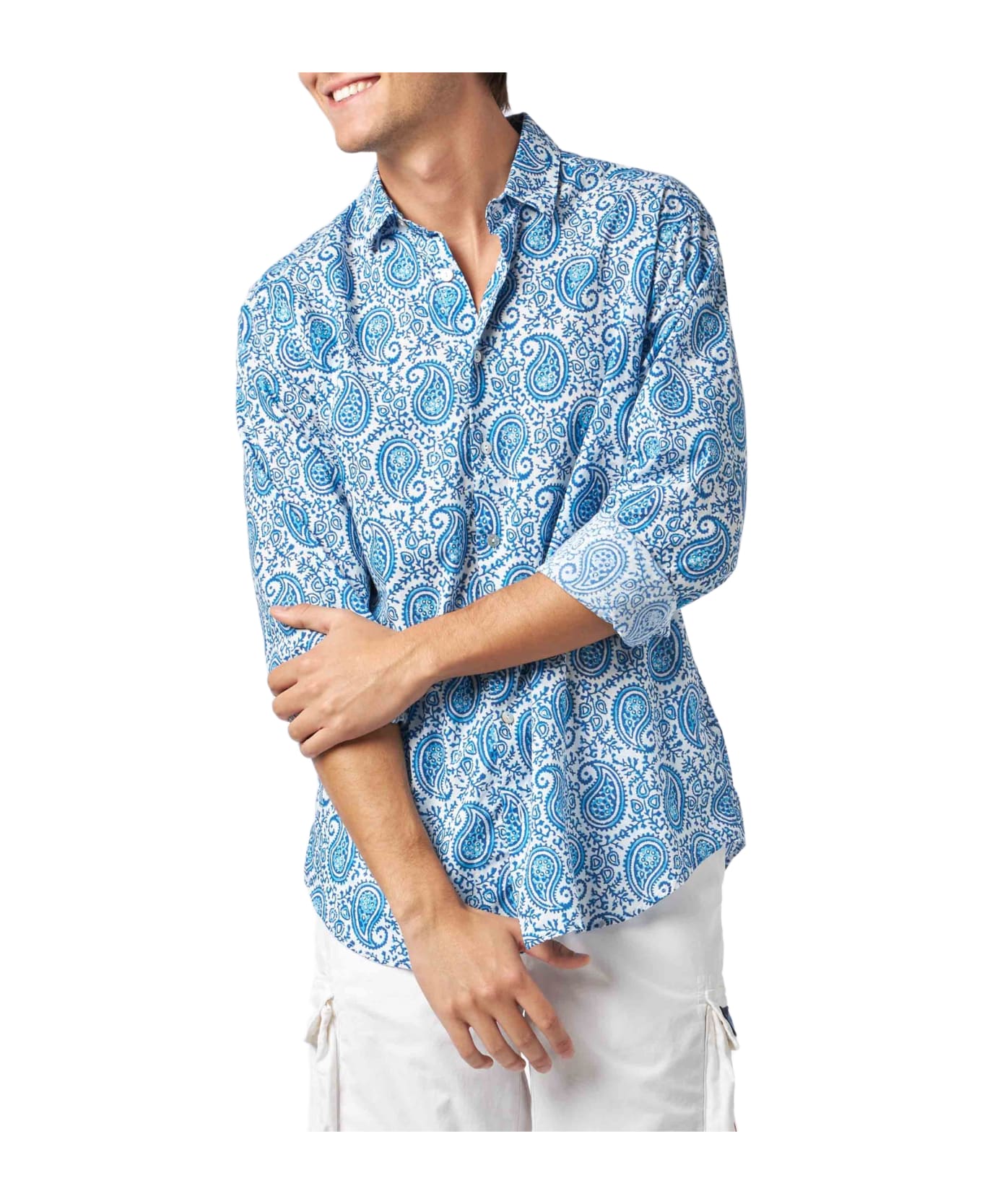MC2 Saint Barth Man Muslin Cotton Sikelia Shirt With Paisley Print - WHITE