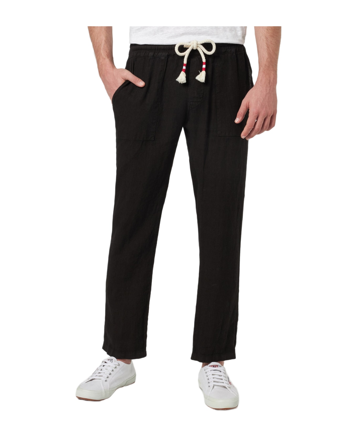 MC2 Saint Barth Man Black Linen Calais Pants With Drawstring - BLACK