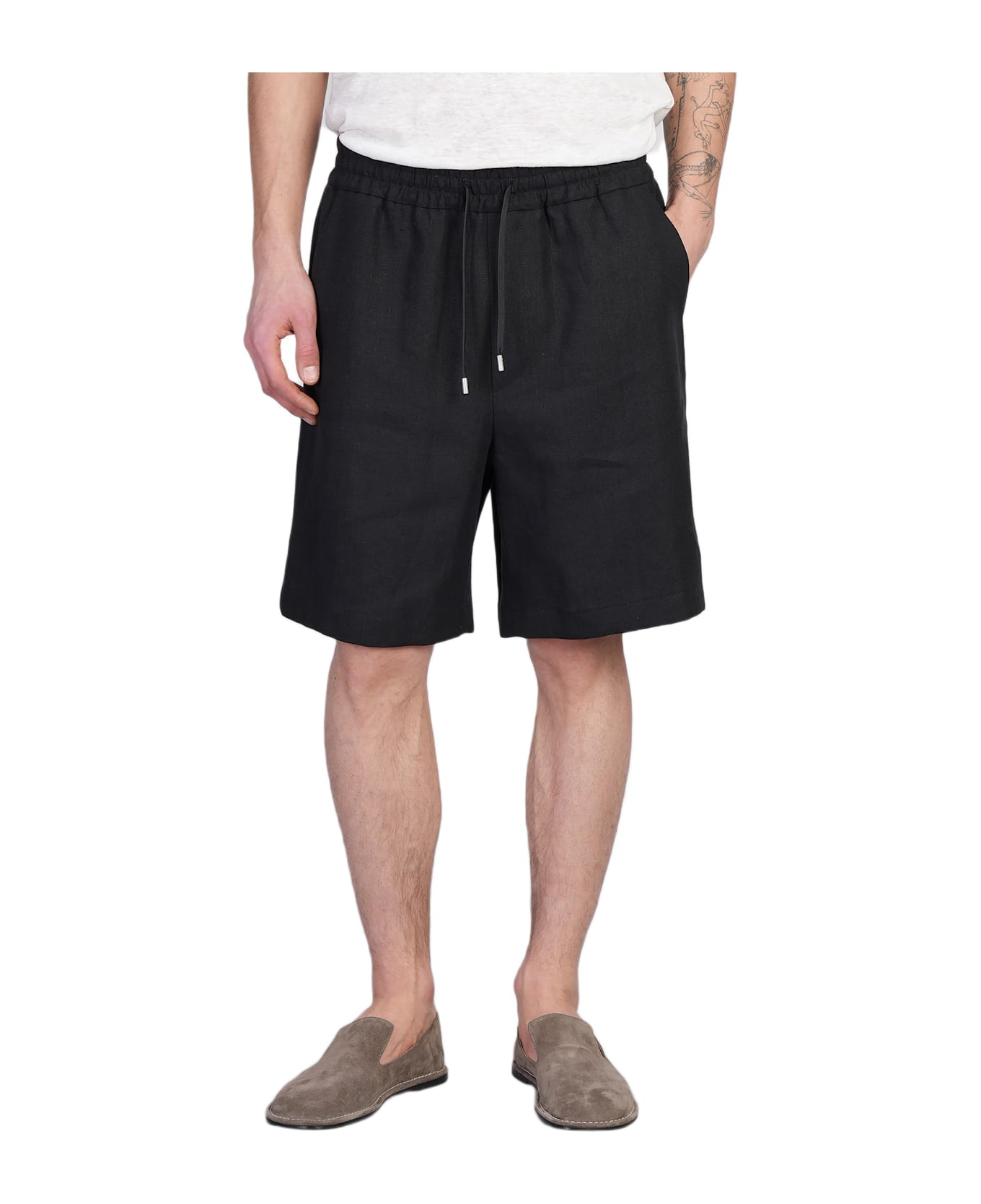 Lardini Shorts In Black Linen - black