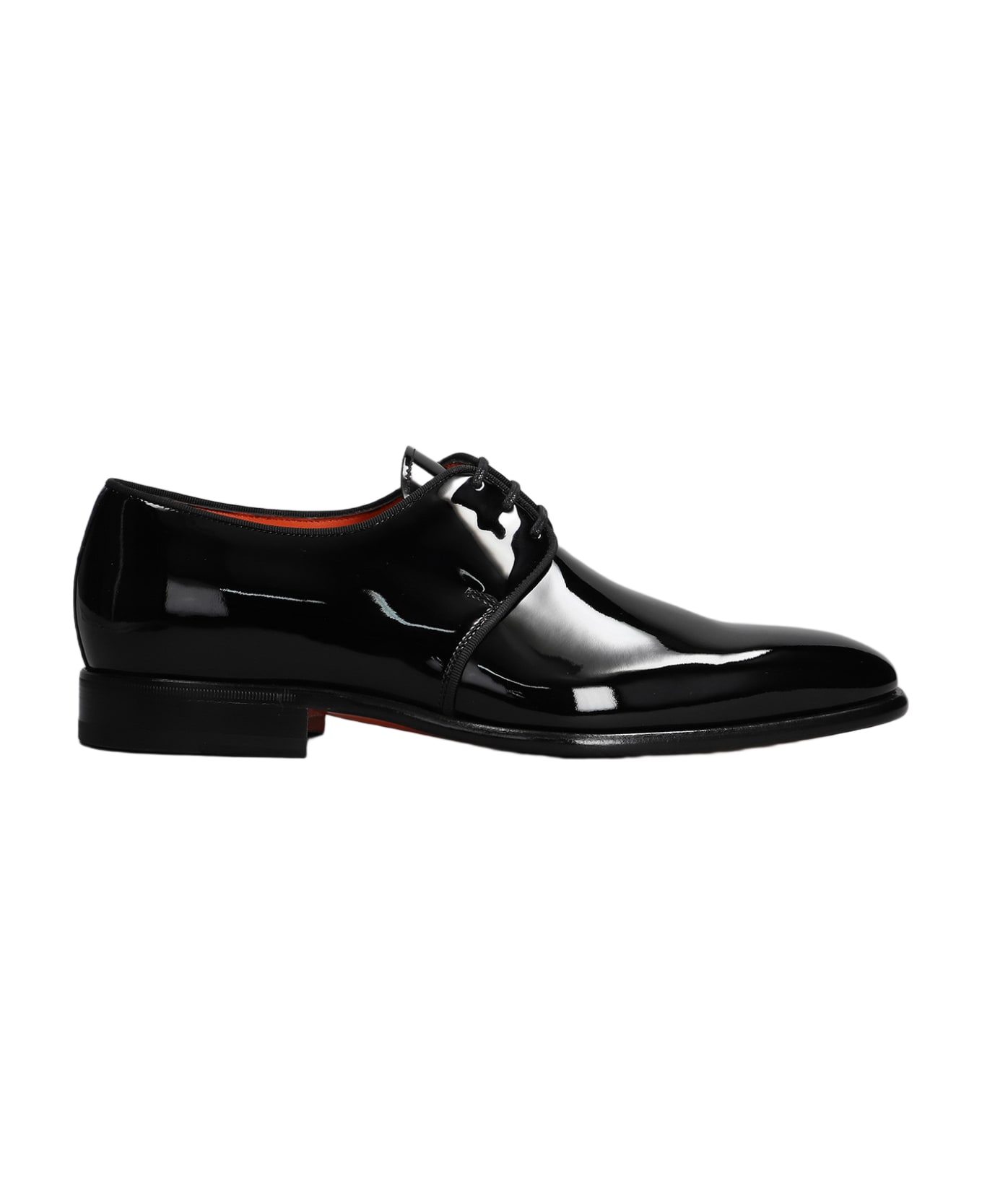 Santoni Black Leather Vynil Lace Up Shoes - black