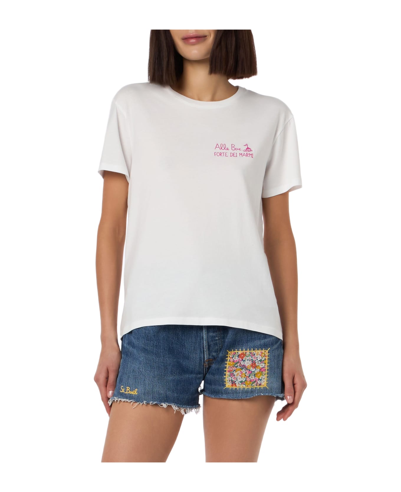 MC2 Saint Barth Woman Cotton Jersey Crewneck T-shirt Emilie With Baciami Alle Boe Print | Alle Boe Special Edition - WHITE