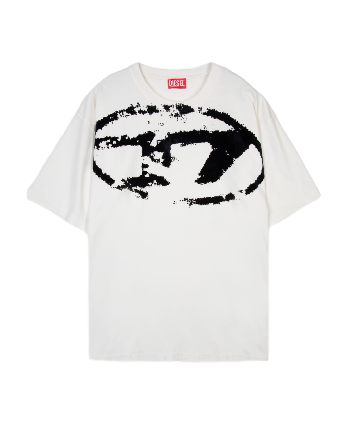 Diesel T-boxt-n14 Off white cotton t-shirt with flock logo print - T Boxt N14 - Panna/nero