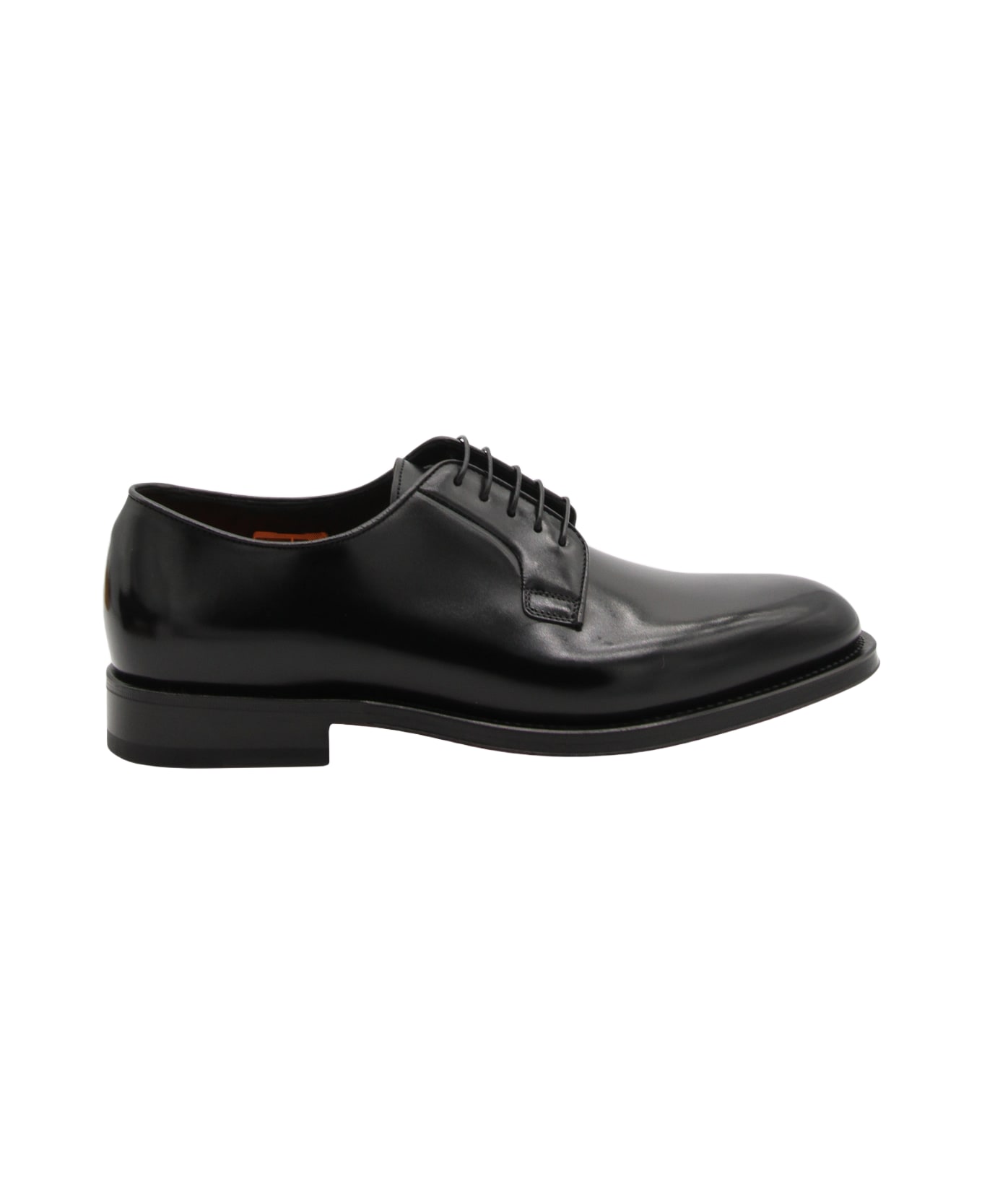 Santoni Black Leather Lace Up Shoes - Black