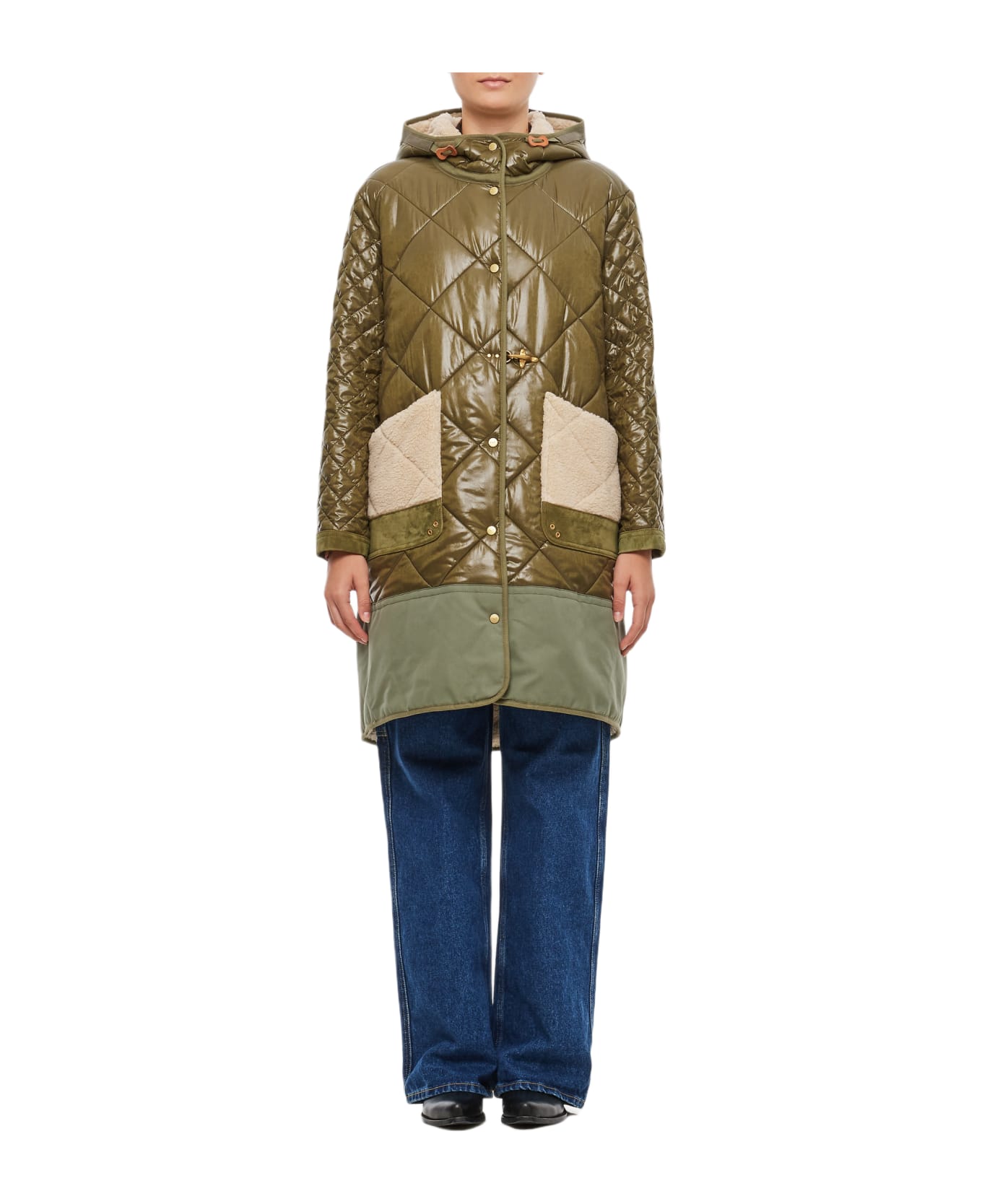 Fay Military 70's Quilted Parka Coat - Green コート