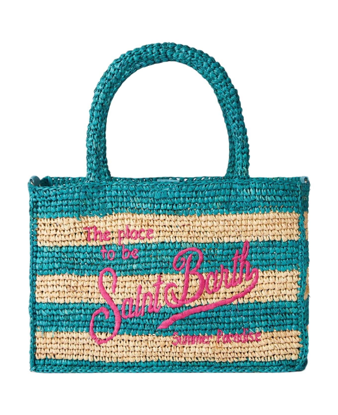 MC2 Saint Barth Colette Raffia Handbag With White And Bluette Stripes - SKY