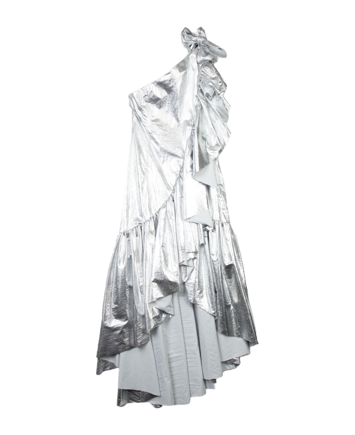 MM6 Maison Margiela Abito Midi Metallic Silver Nylon One Shoulder Dress - Argento