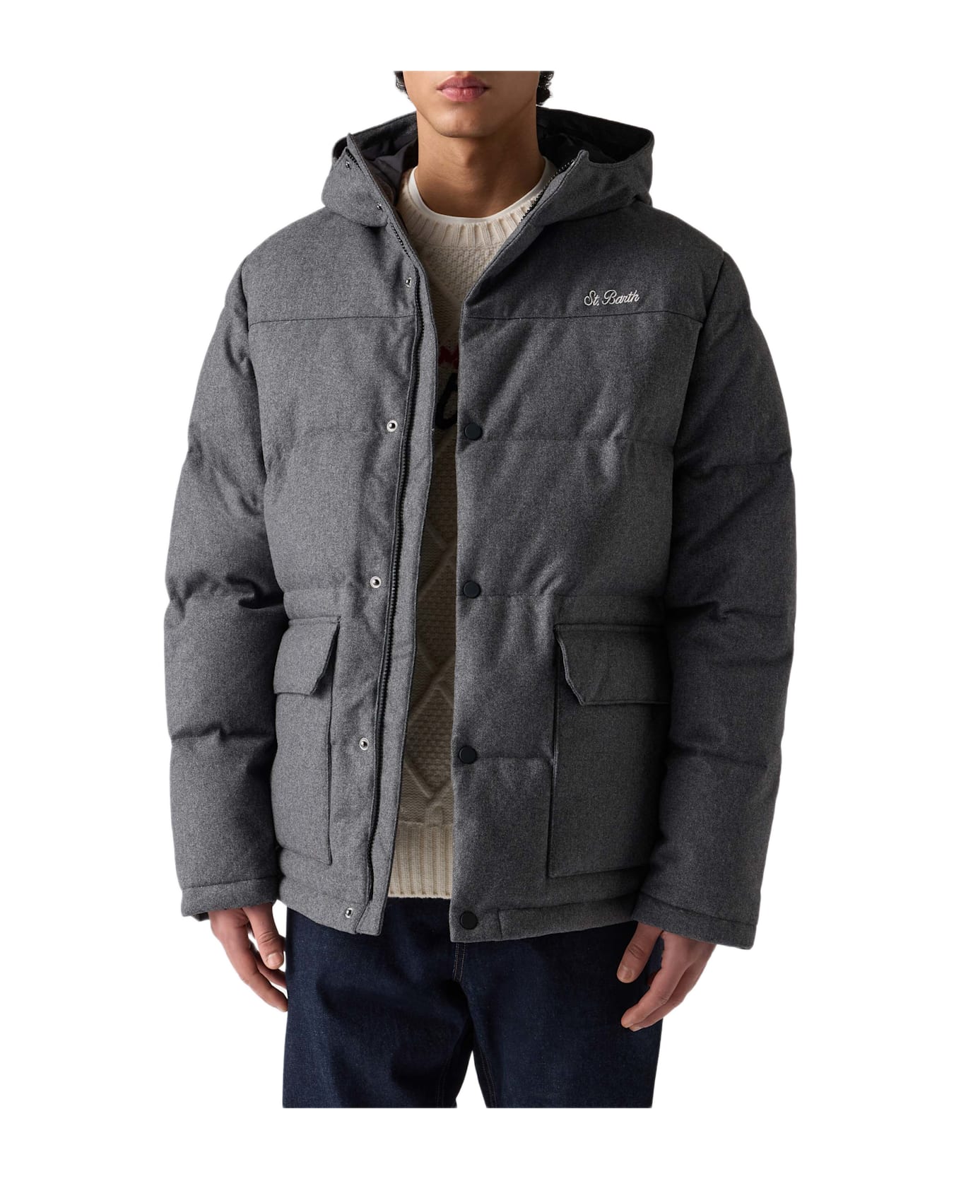MC2 Saint Barth Grey Wooly Hooded Down Jacket Baxter - GREY