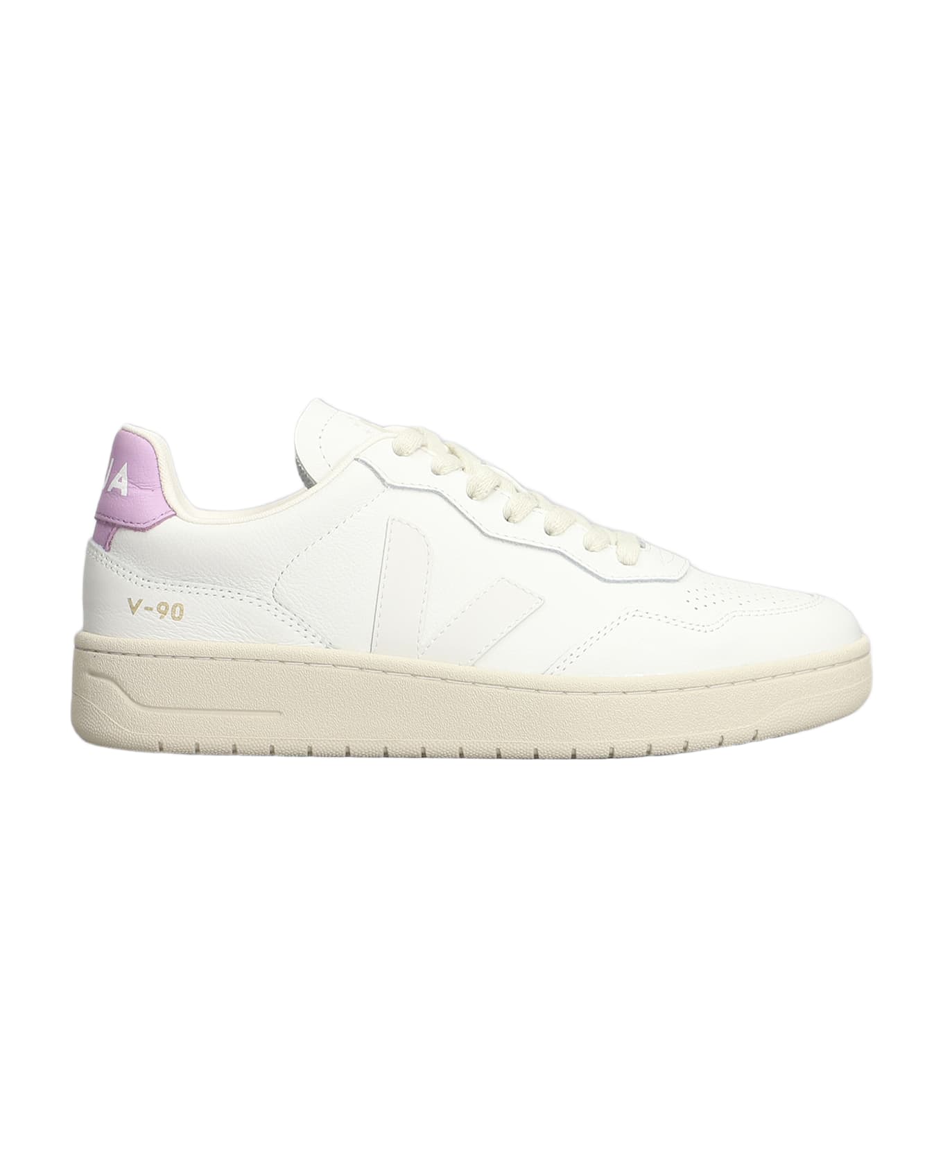 Veja V-90 Sneakers In White Leather - Rosa