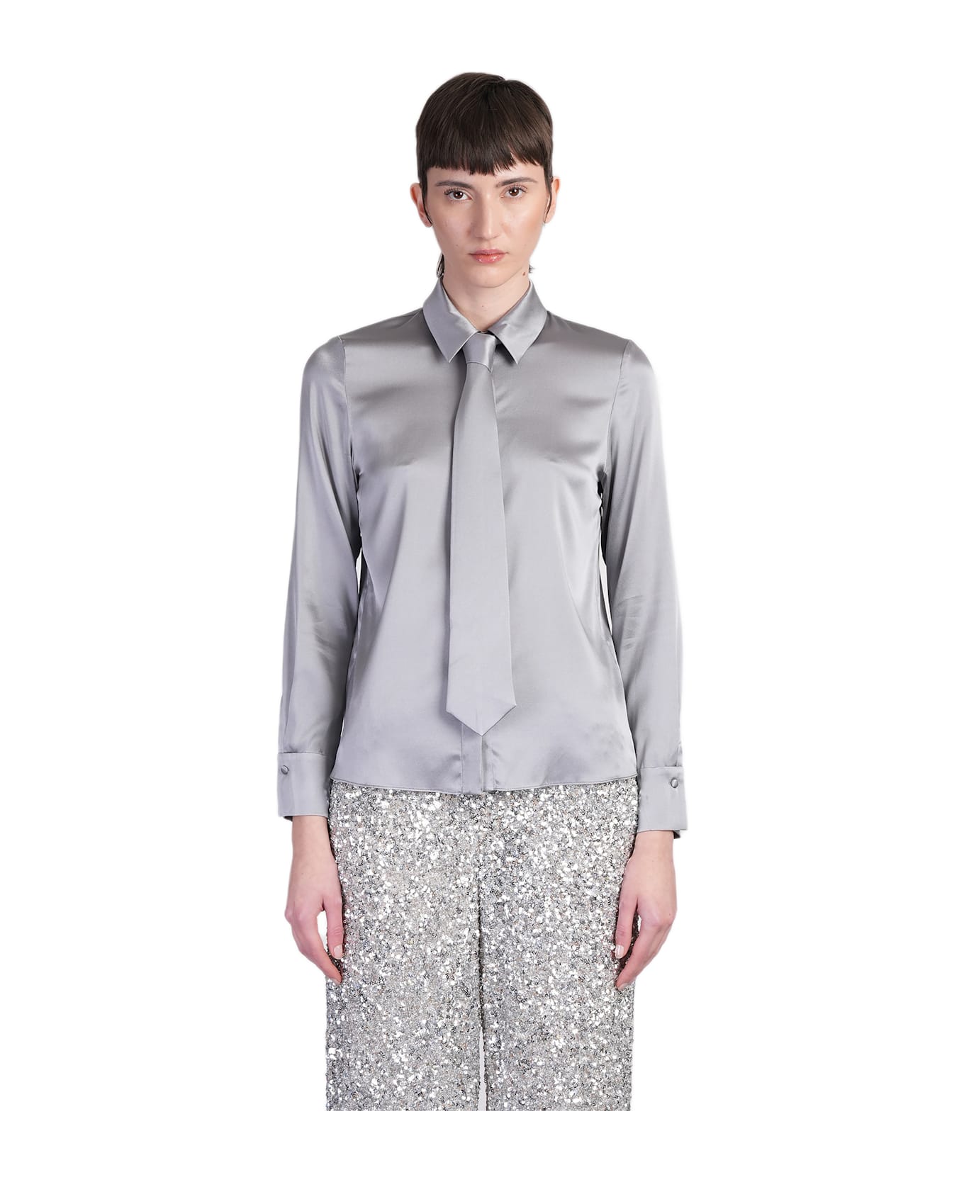 Alice + Olivia Brady Shirt In Grey Silk - grey