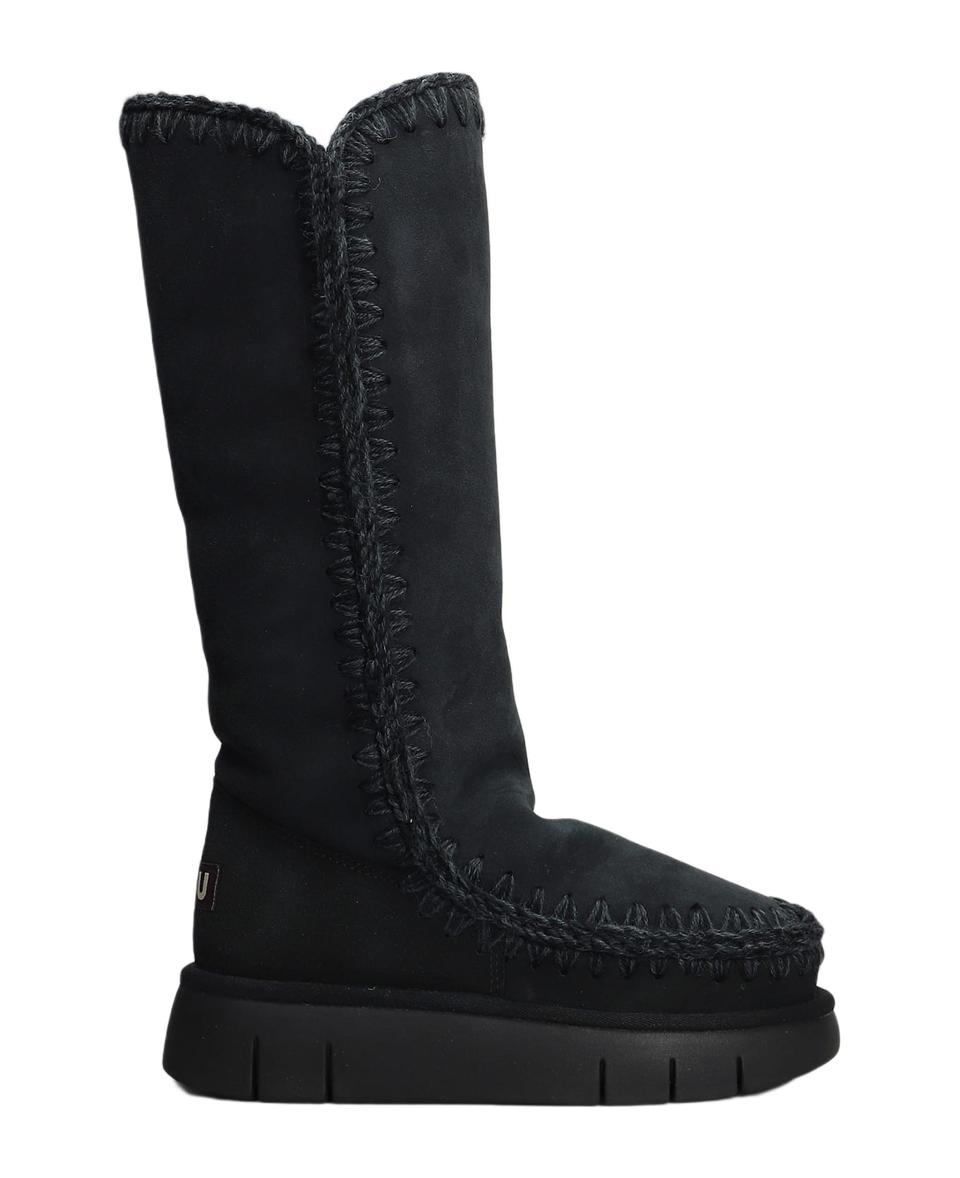 Mou Eskimo Bounce 40 Low Heels Boots In Black Suede - black