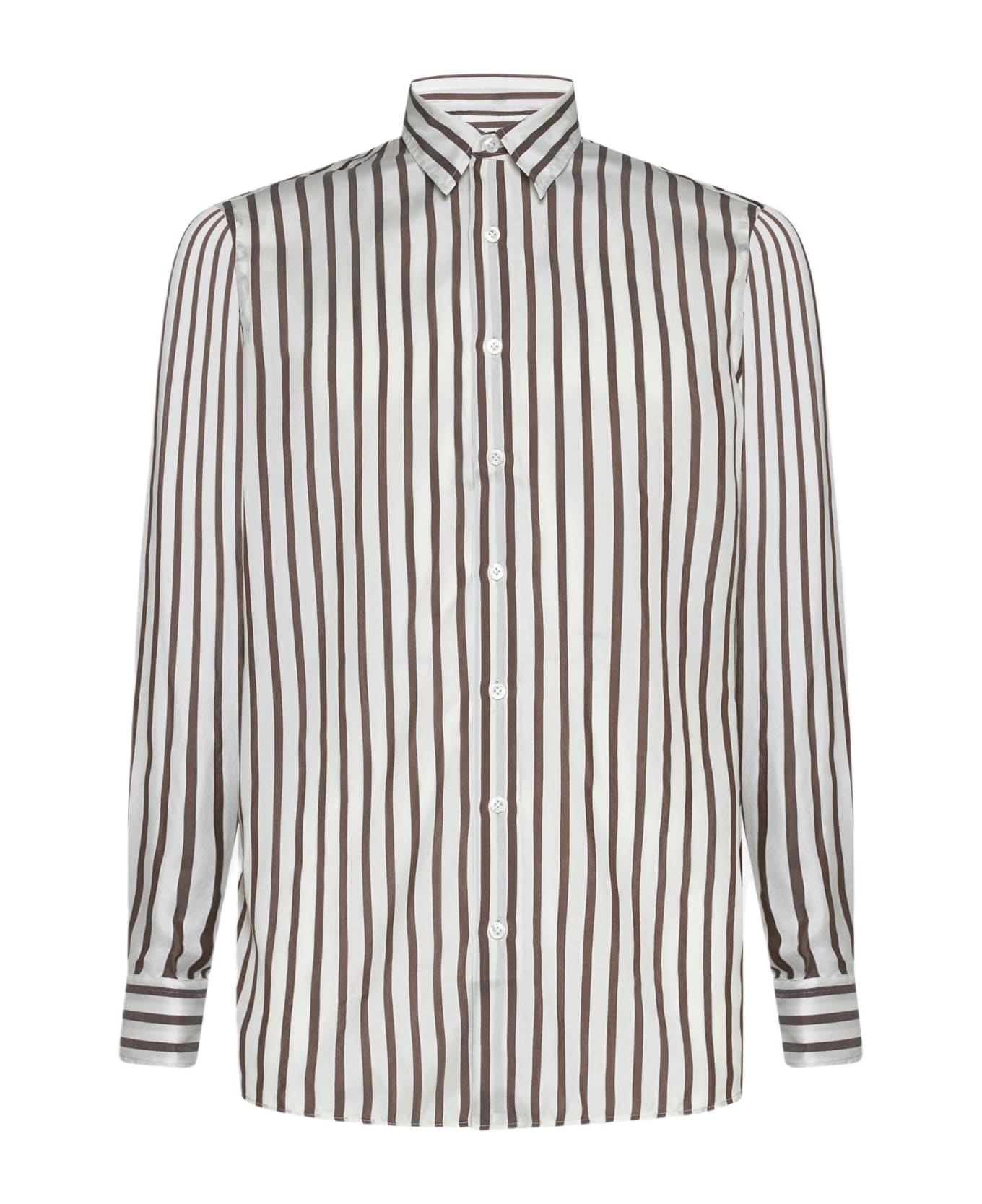 Lardini Pinstriped Silk Shirt - Beige/Grigio