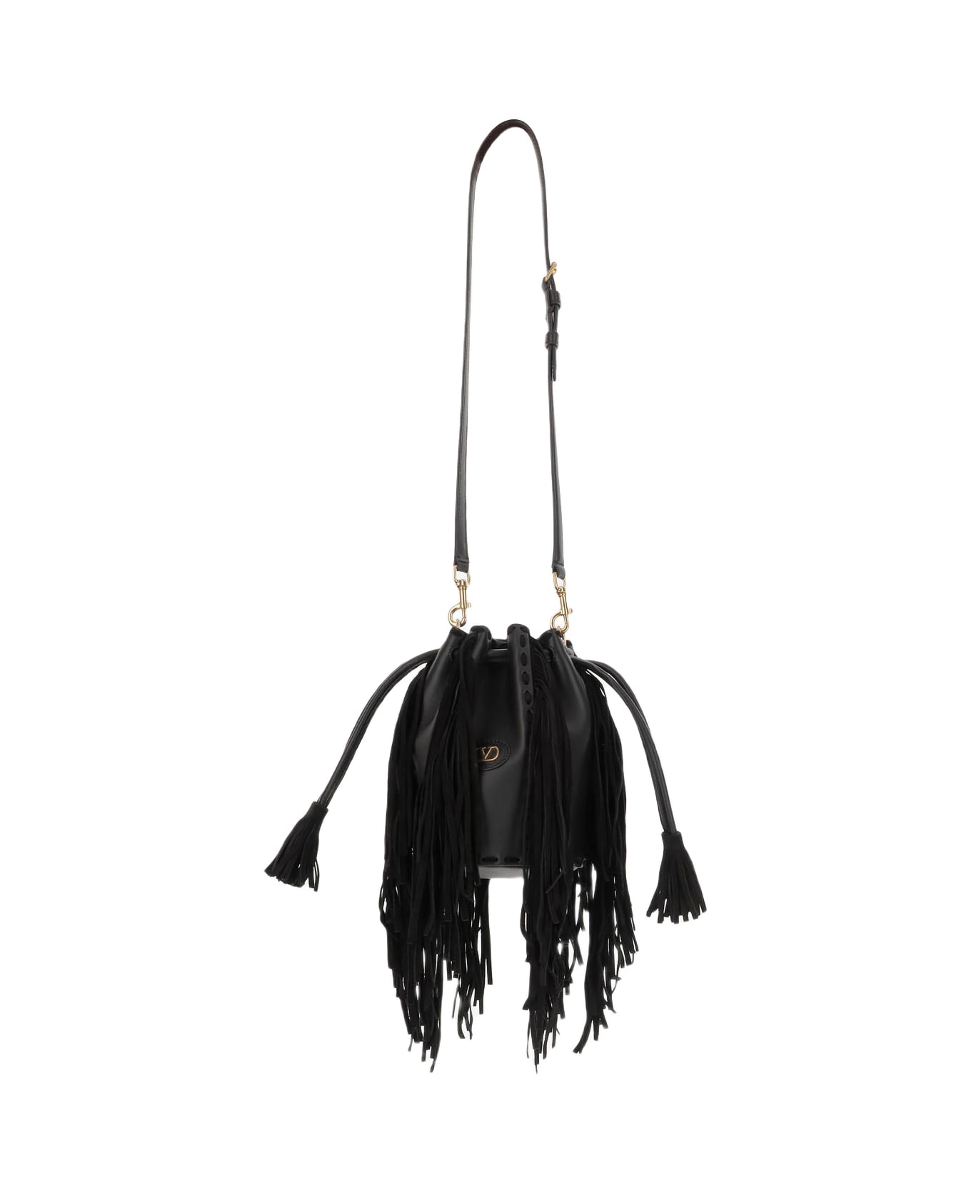 Valentino Garavani Fringed Leather Shoulder Bag - Black