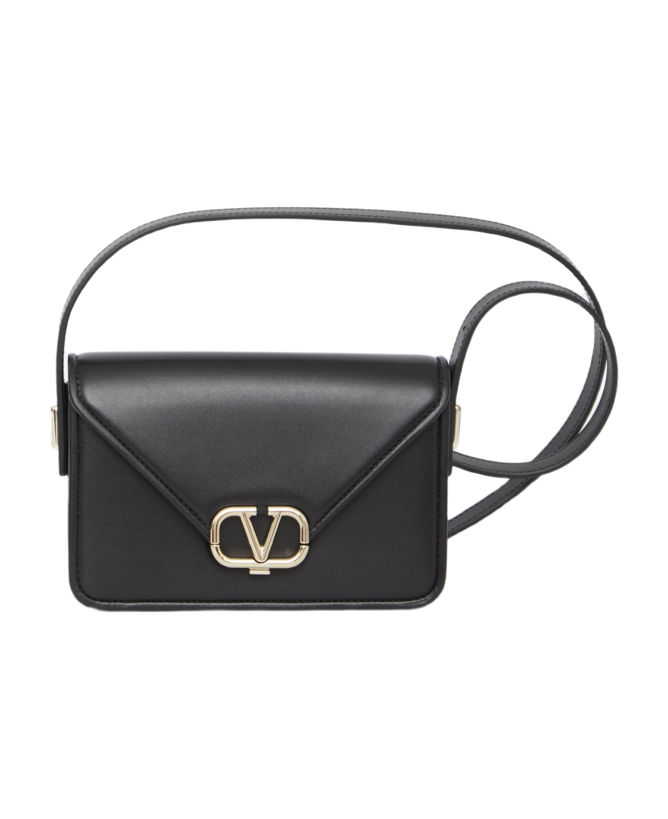 Valentino Garavani Black Leather Vlogo Crossbody Bag - Black