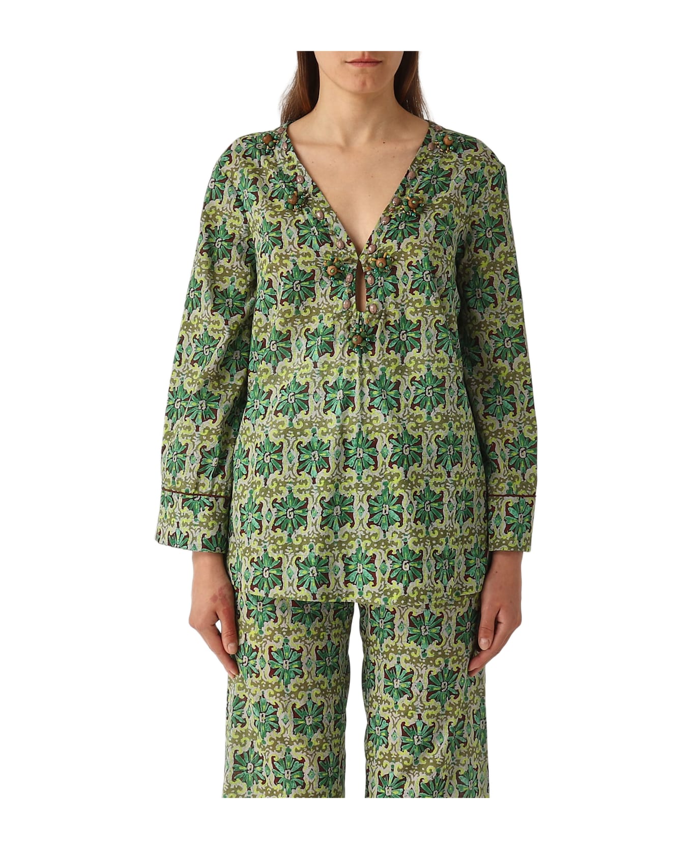 Malìparmi Caftano Flower Batik Cardigan - VERDE-BEIGE