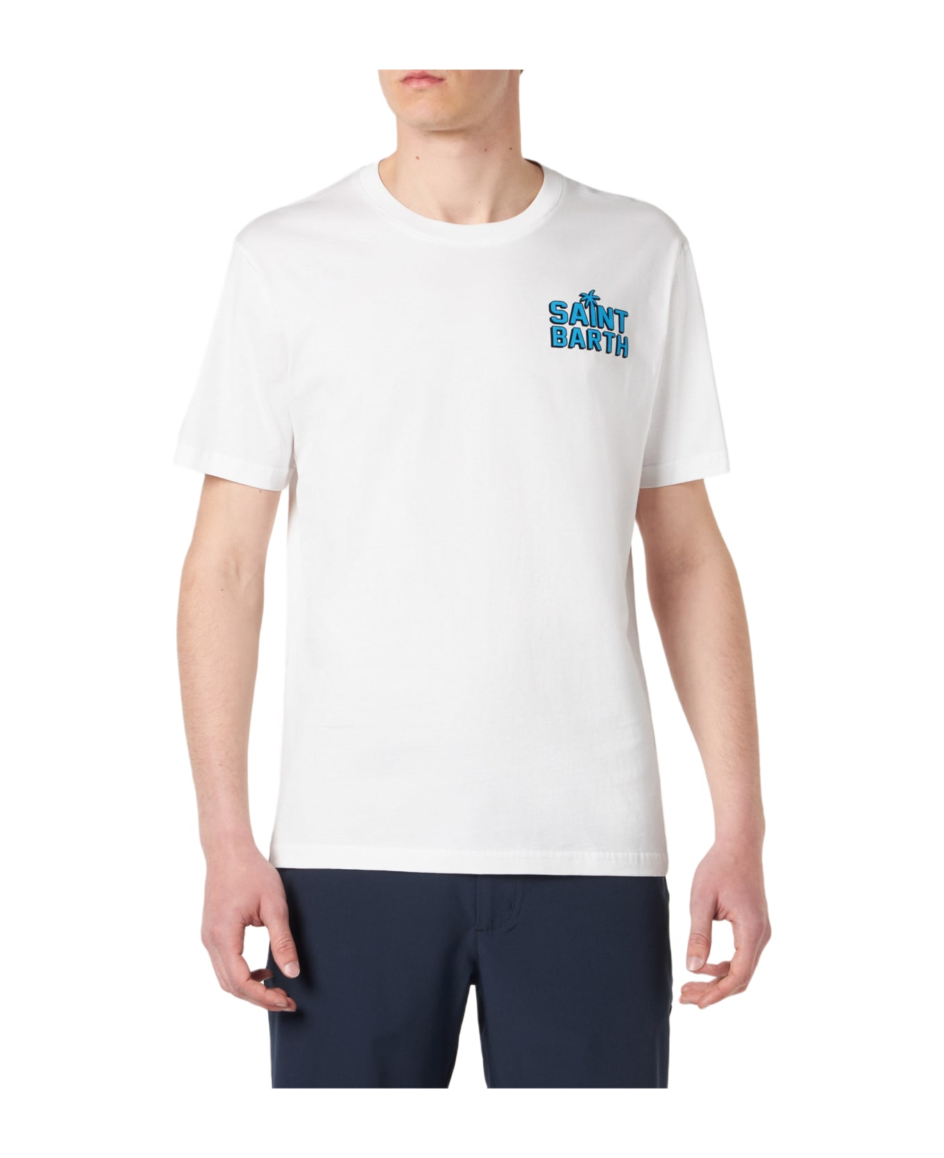 MC2 Saint Barth Man Cotton T-shirt With St. Barth Happy Days Print - WHITE