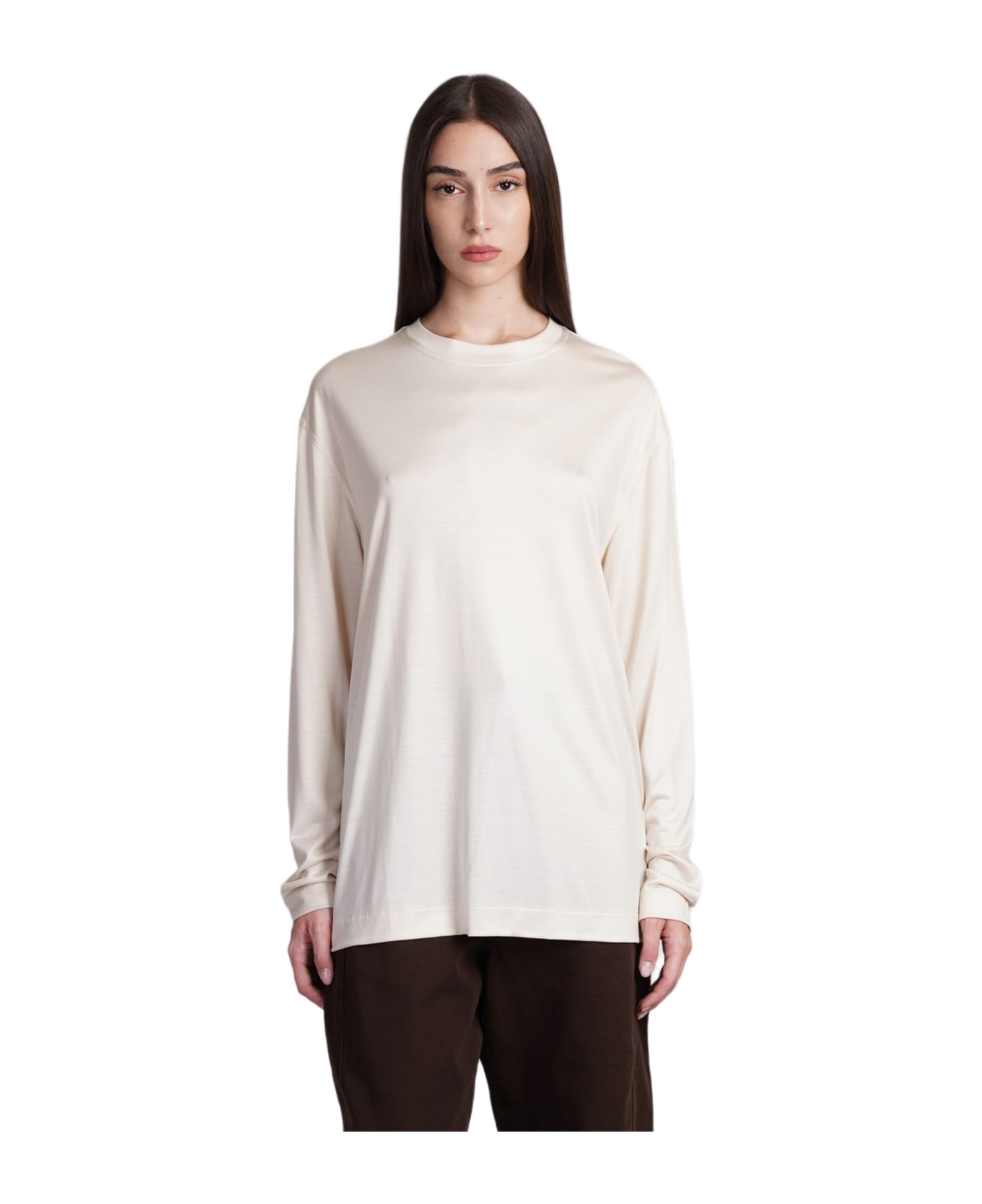 Lemaire Long-sleeved Straight Hem T-shirt - beige