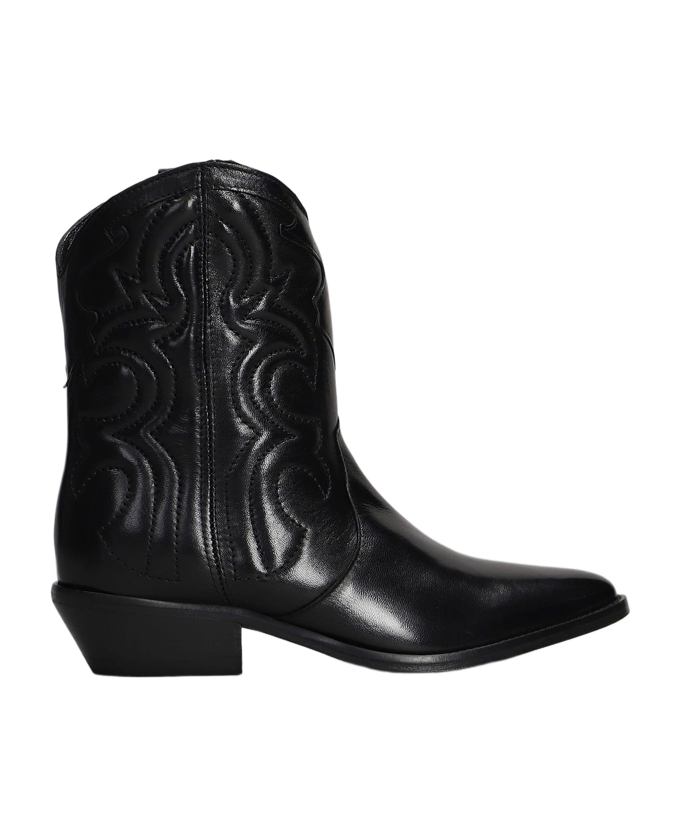 Julie Dee Texan Ankle Boots In Black Leather - black