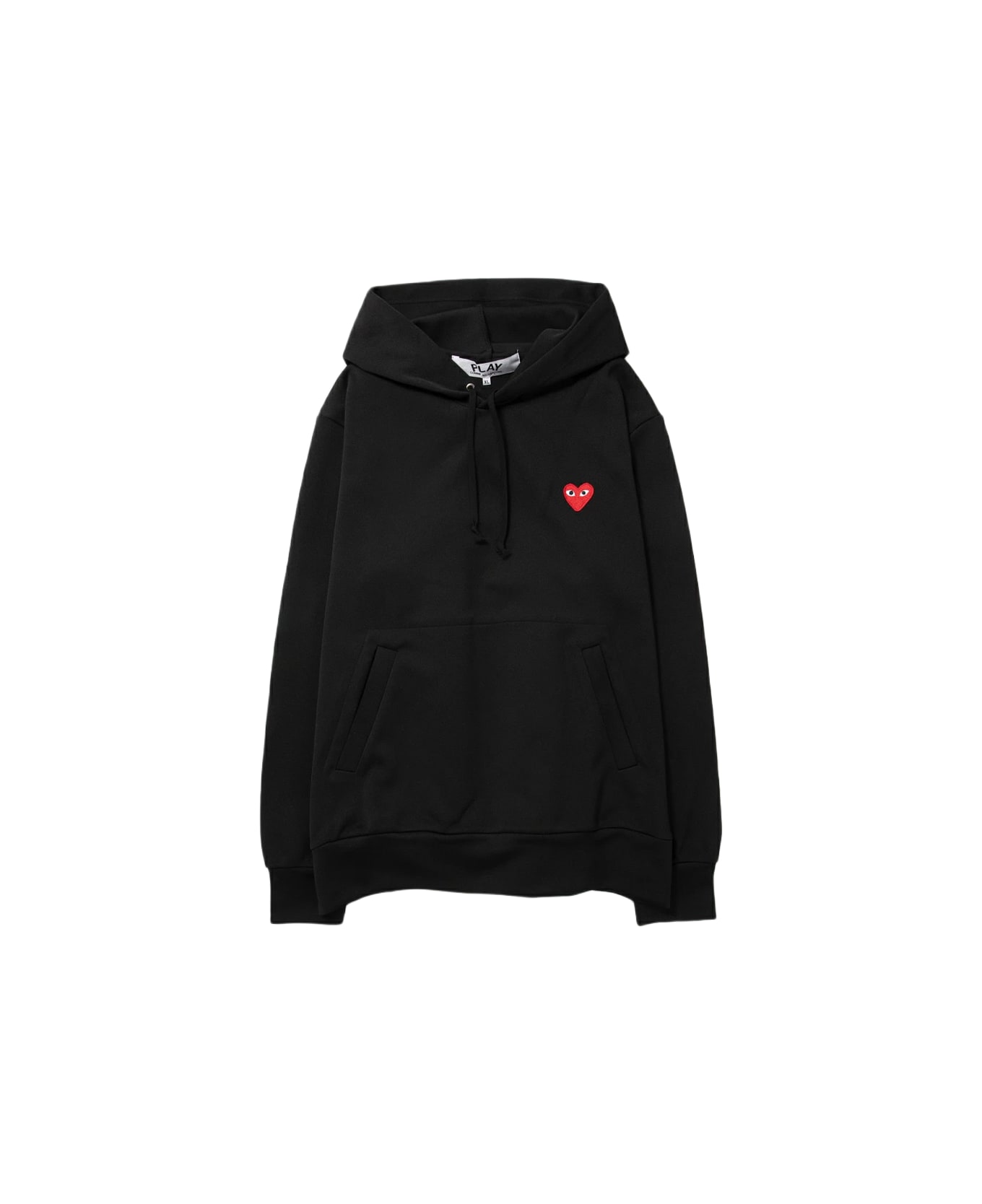 Comme des Garçons Play Mens Sweatshirt Knit Black hoodie with heart patch at chest - Nero