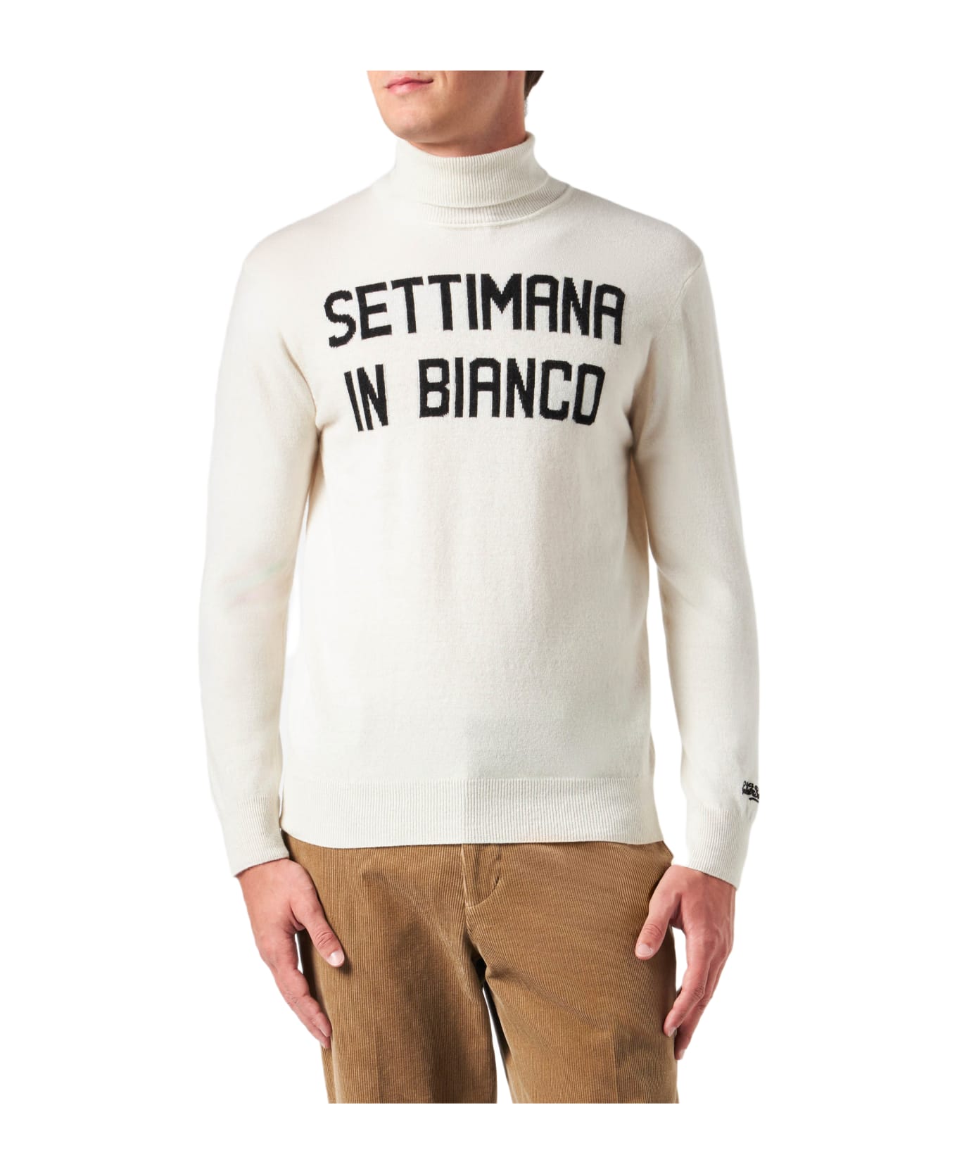 MC2 Saint Barth Man Turtleneck Sweater With Settimana In Bianco Jacquard - WHITE