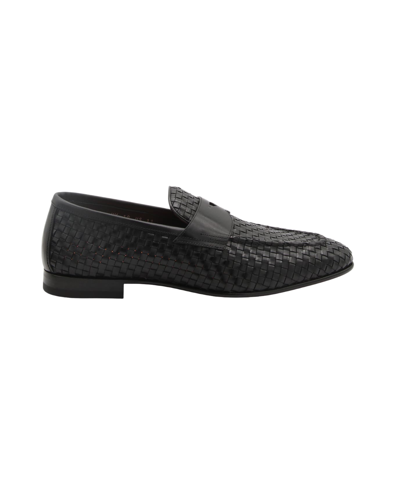 Santoni Black Leather Wowen Loafers - Black
