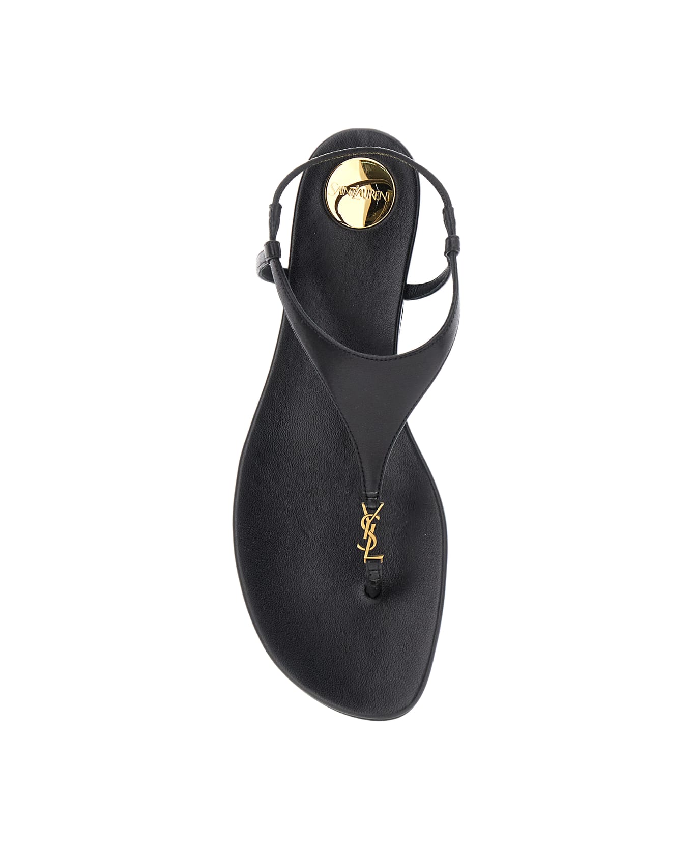 Saint Laurent Black Sandals With Metallic Cassandre Detail In Leather Woman - Black