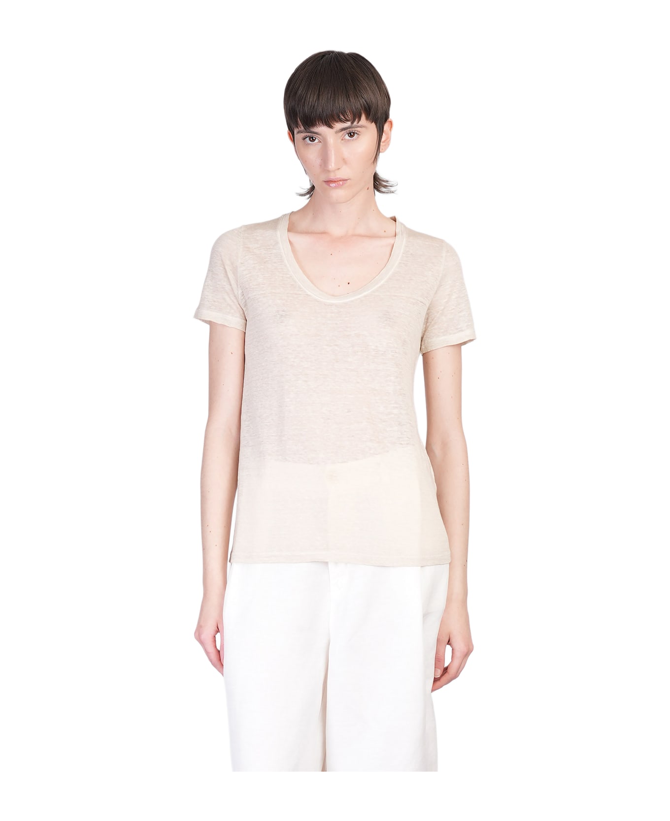 120% Lino T-shirt In Beige Linen - beige