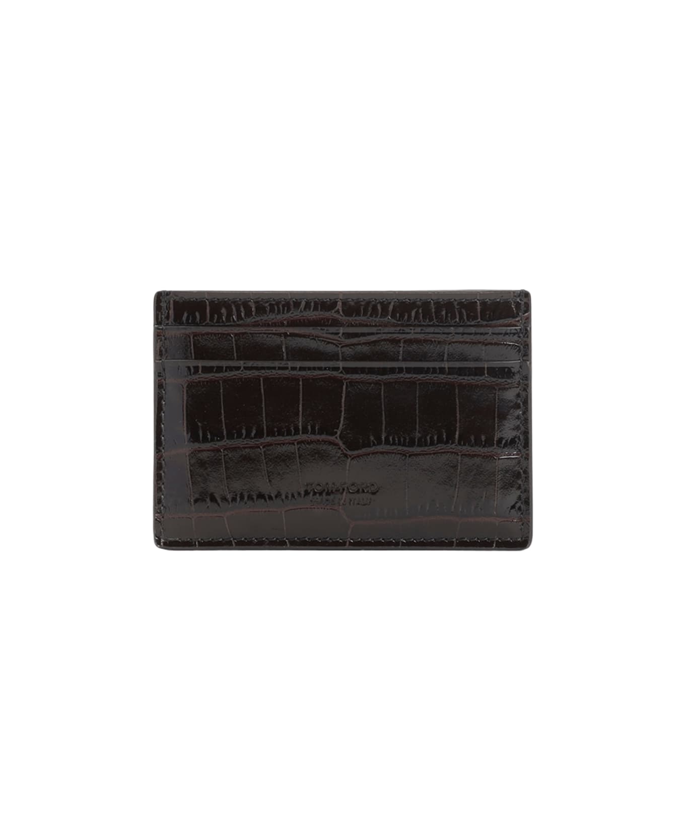 Tom Ford Calf Leather Credit Card Case - Espresso