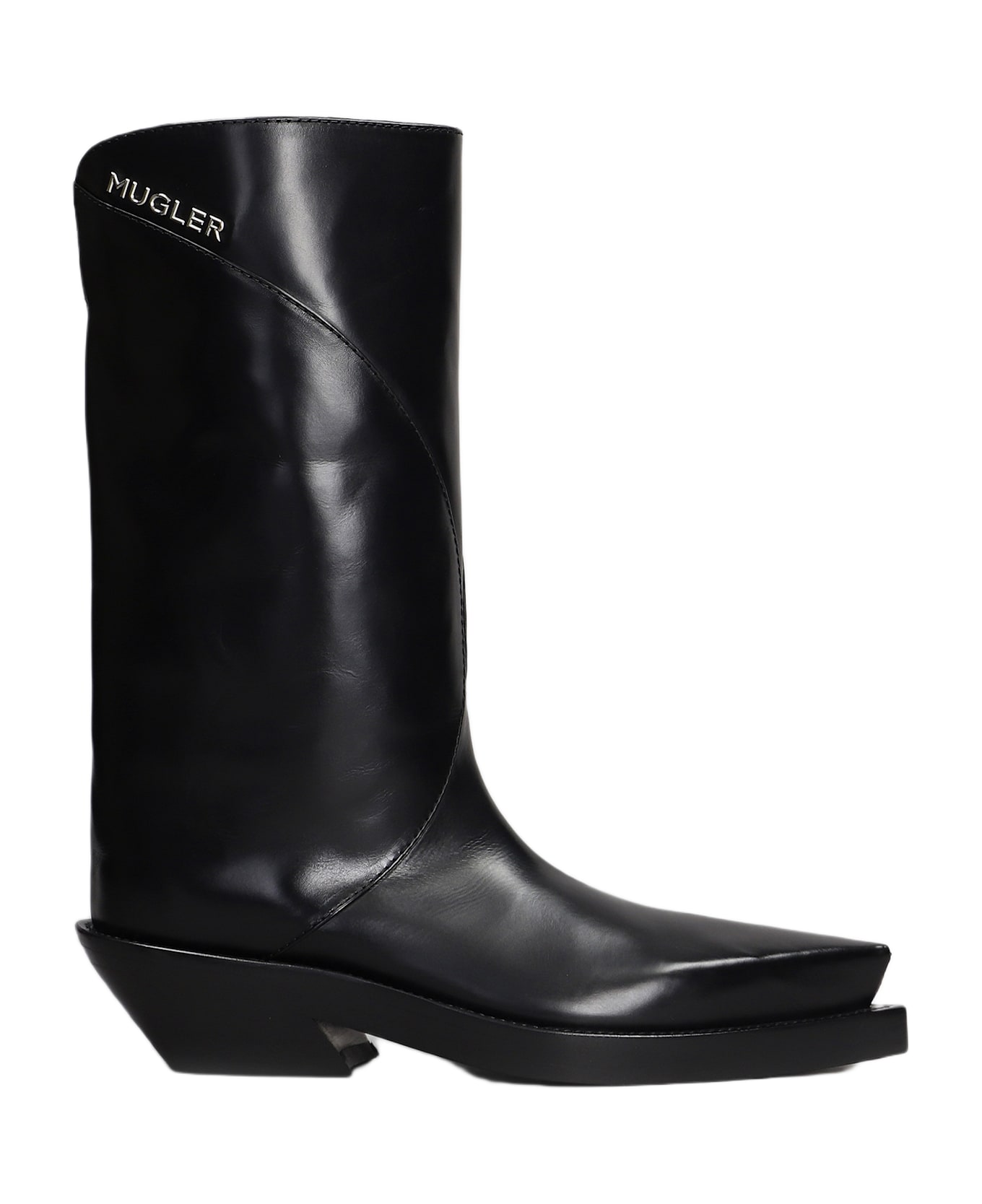 Mugler Santiago Boot High Heels Ankle Boots In Black Leather - Black