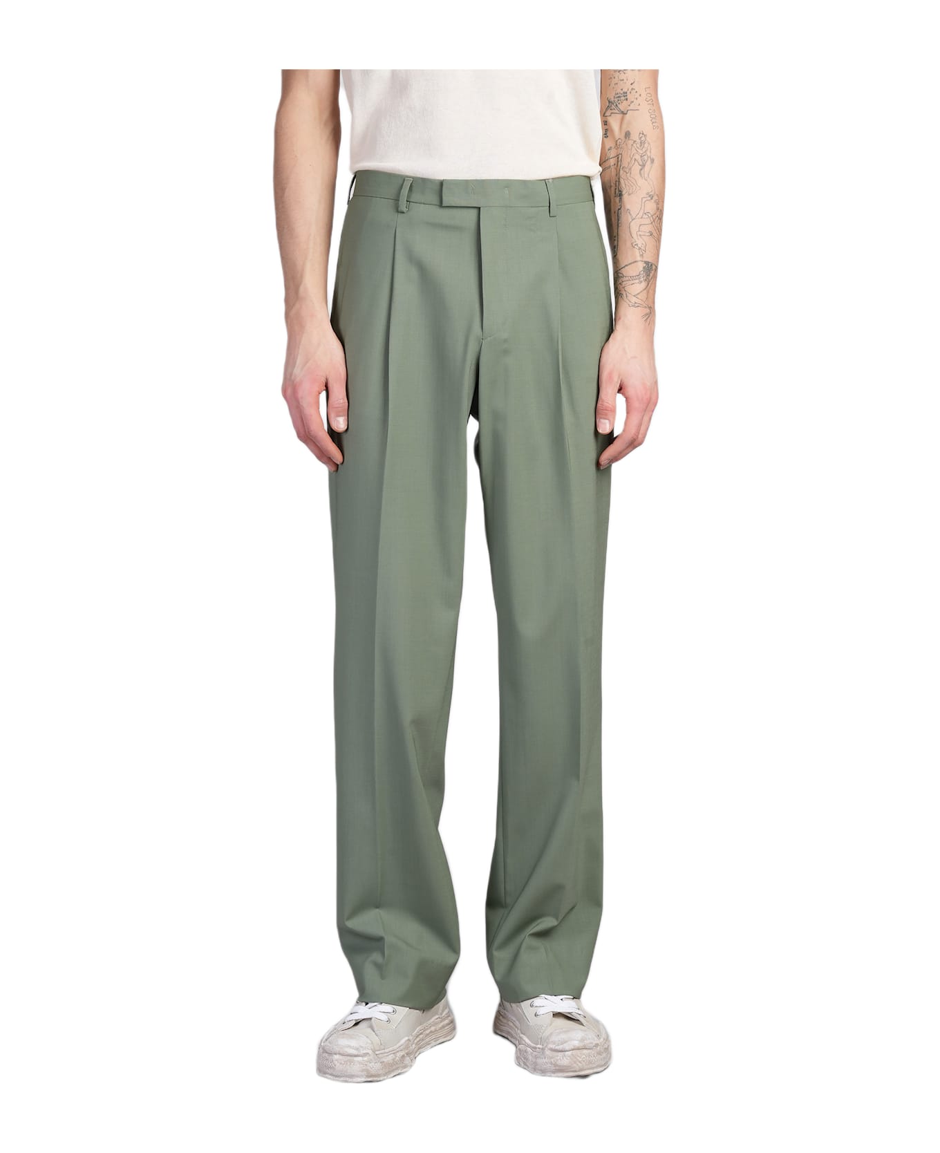 A Paper Kid Pants In Green Wool - green