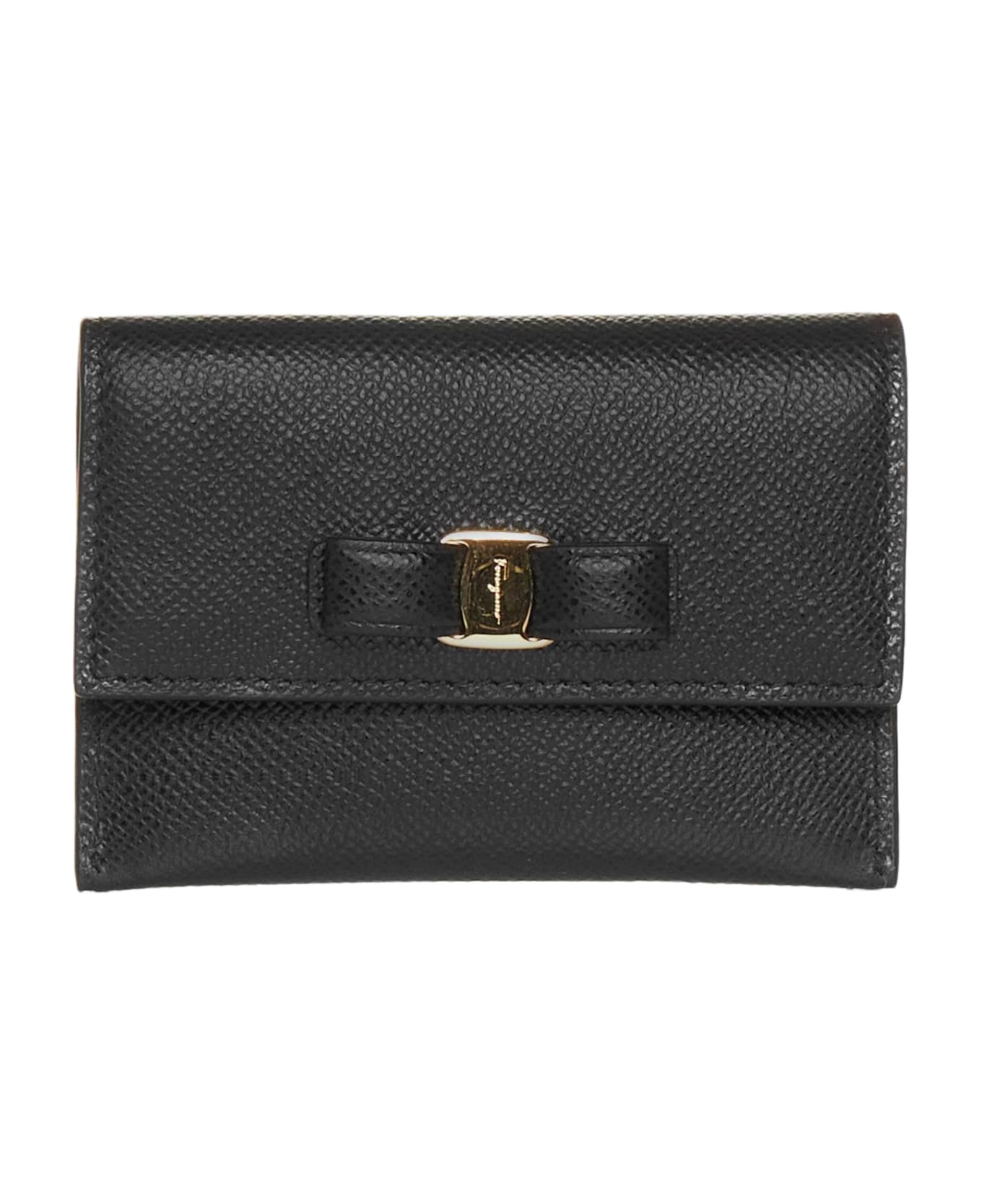 Ferragamo Vara Leather Card Holder - BLACK 財布