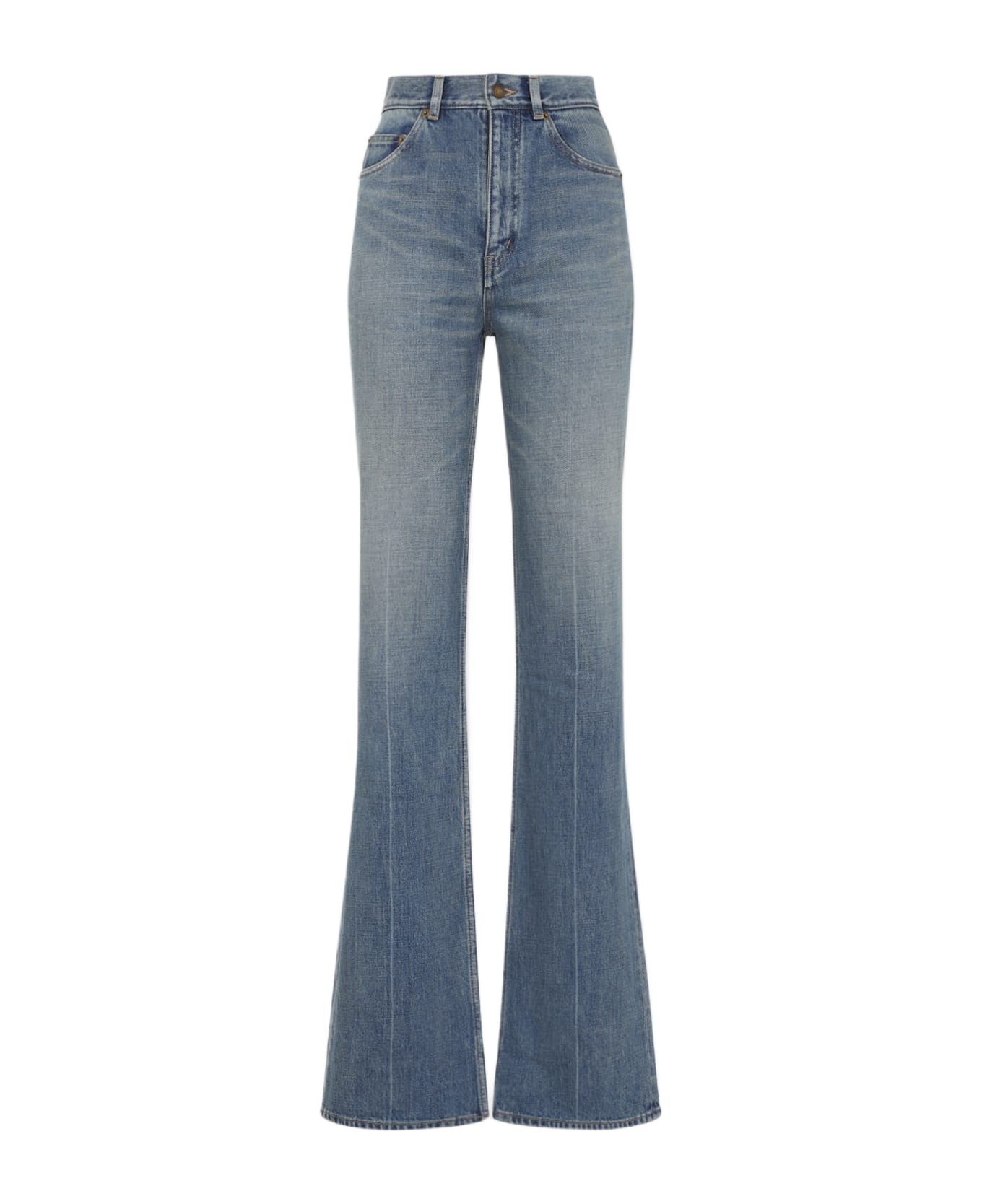 Saint Laurent 70's High Waist Straight Leg Jeans - Authentic Medium Blu