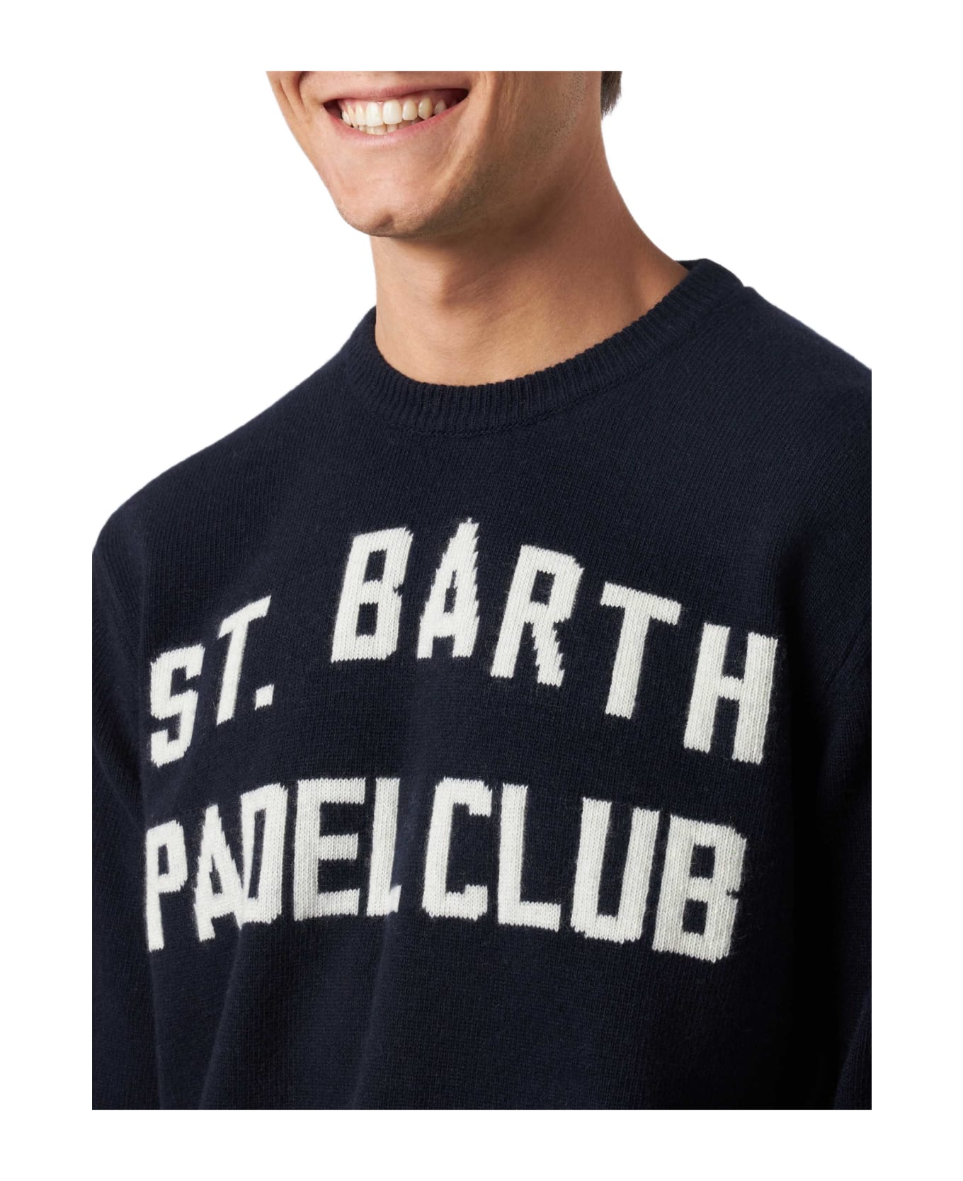 MC2 Saint Barth Man Crewneck Sweater With St. Barth Padel Club Jacquard - BLUE