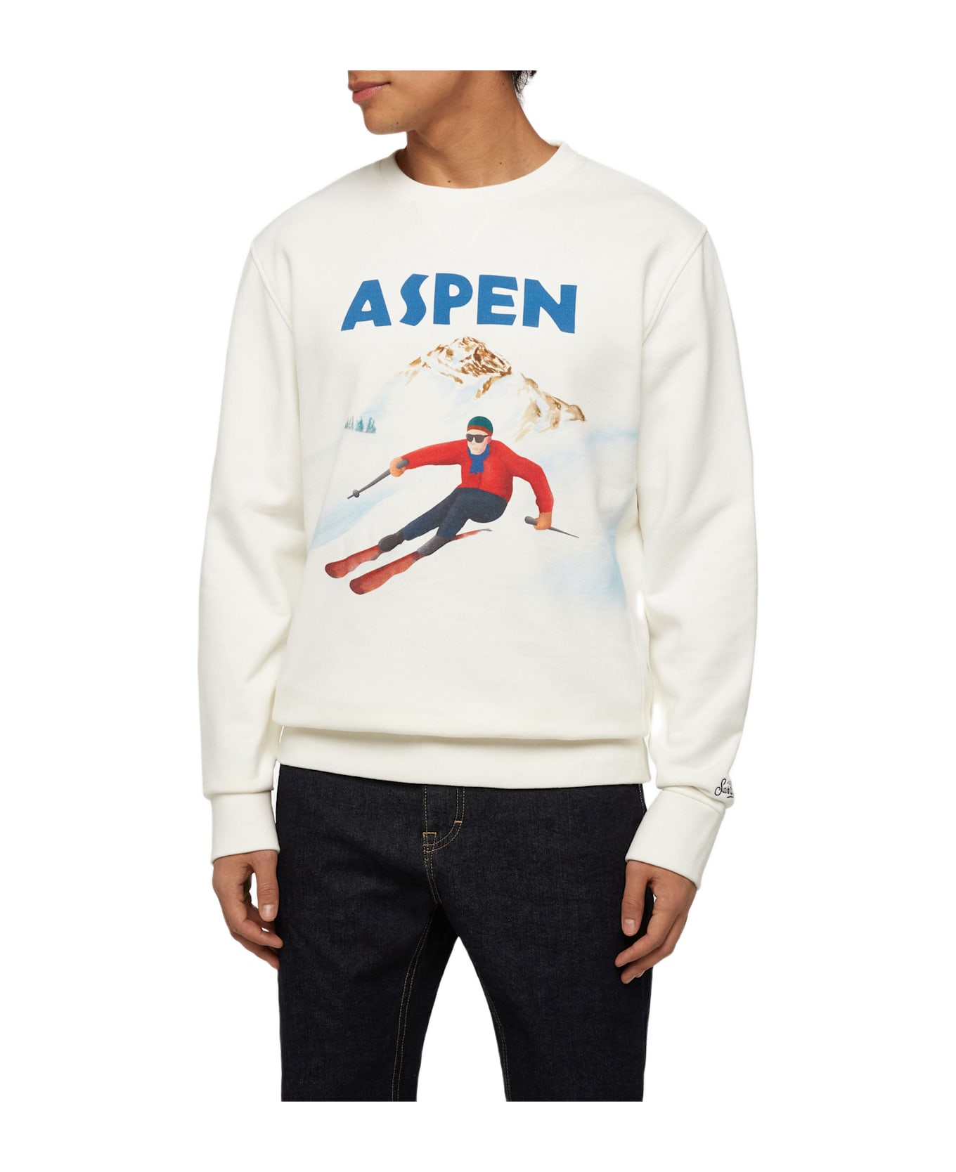 MC2 Saint Barth Cotton Fleece Sweatshirt Soho With Aspen Postcard Print - WHITE