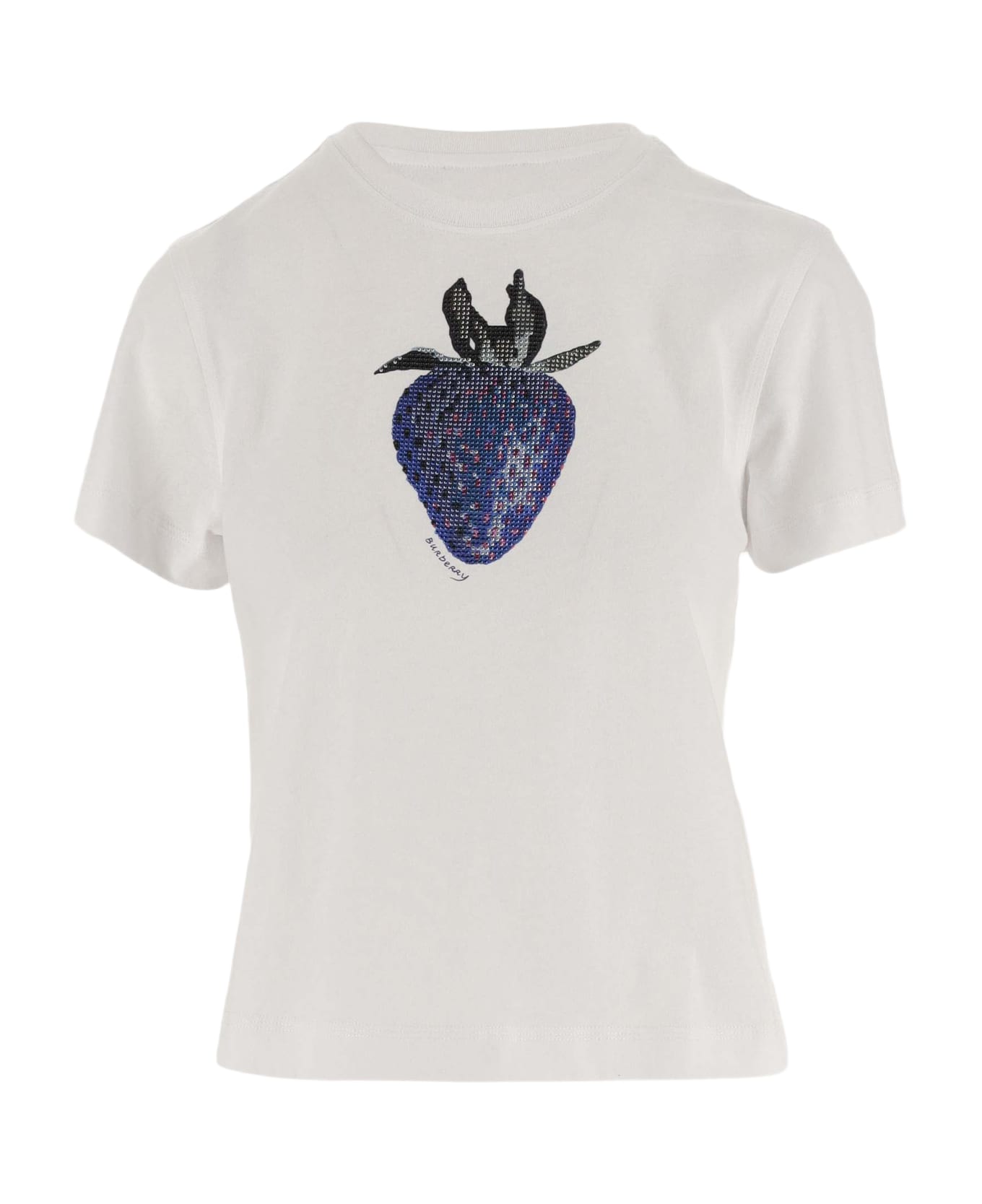 Burberry Cotton Square T-shirt With Crystal Strawberry