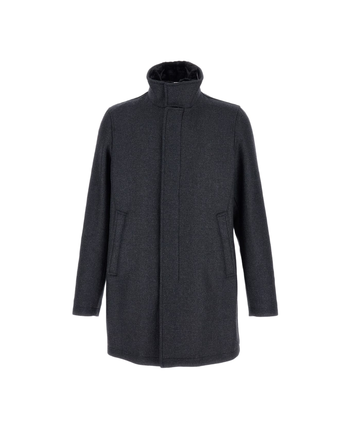 Herno Coat With Eco Fur Collar - Grey