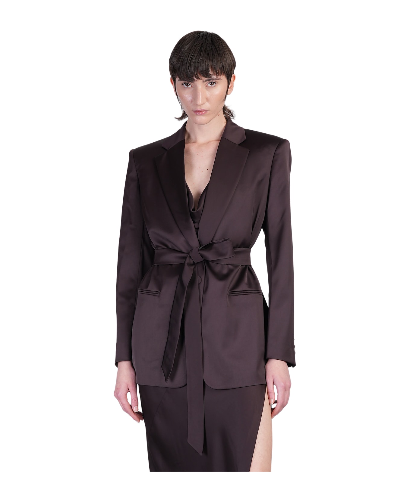 The Andamane Guia With Belt Blazer In Brown Polyester - brown