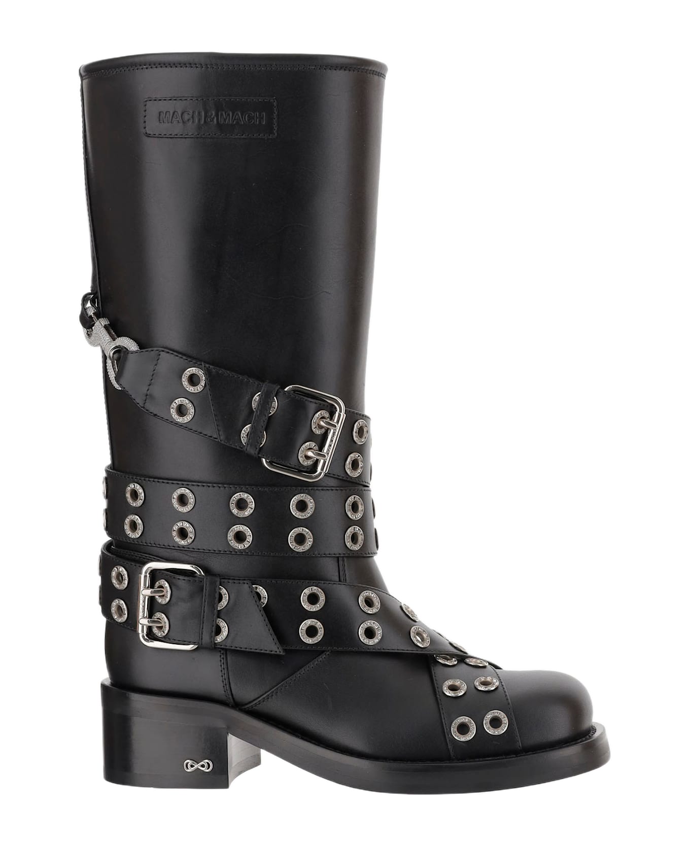 Mach 
Mach Leather Combat Boots With Straps And Eyelets - Black