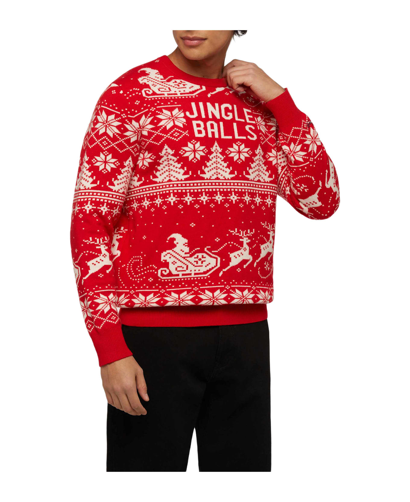 MC2 Saint Barth Fairs Isle Sweater Heron With Jingle Balls Jacquard - RED