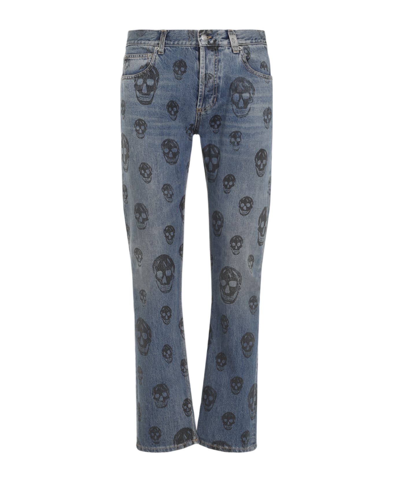 Alexander McQueen Skull Print Jeans - Blue Washed Black