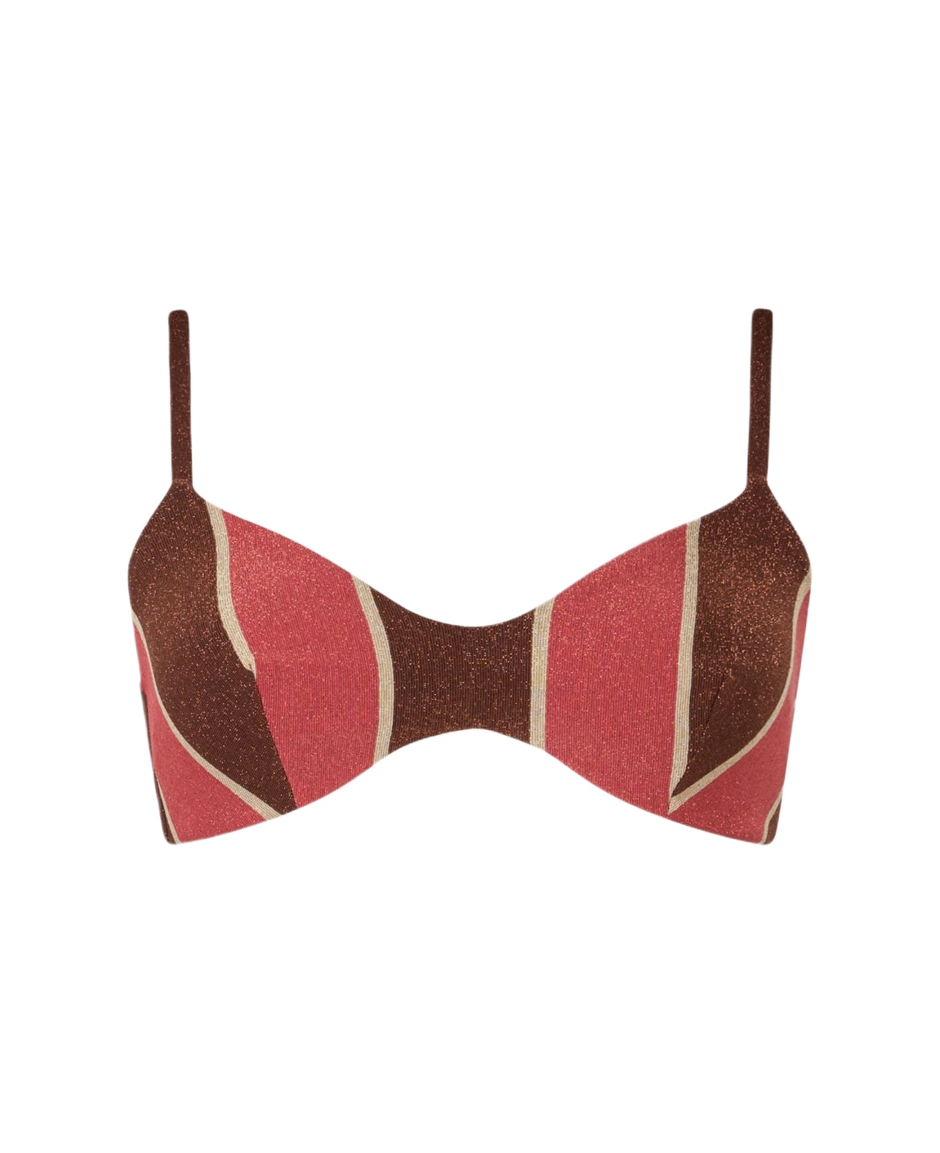 MC2 Saint Barth Woman Striped Lurex Scoop Bralette Beach Top May - BROWN