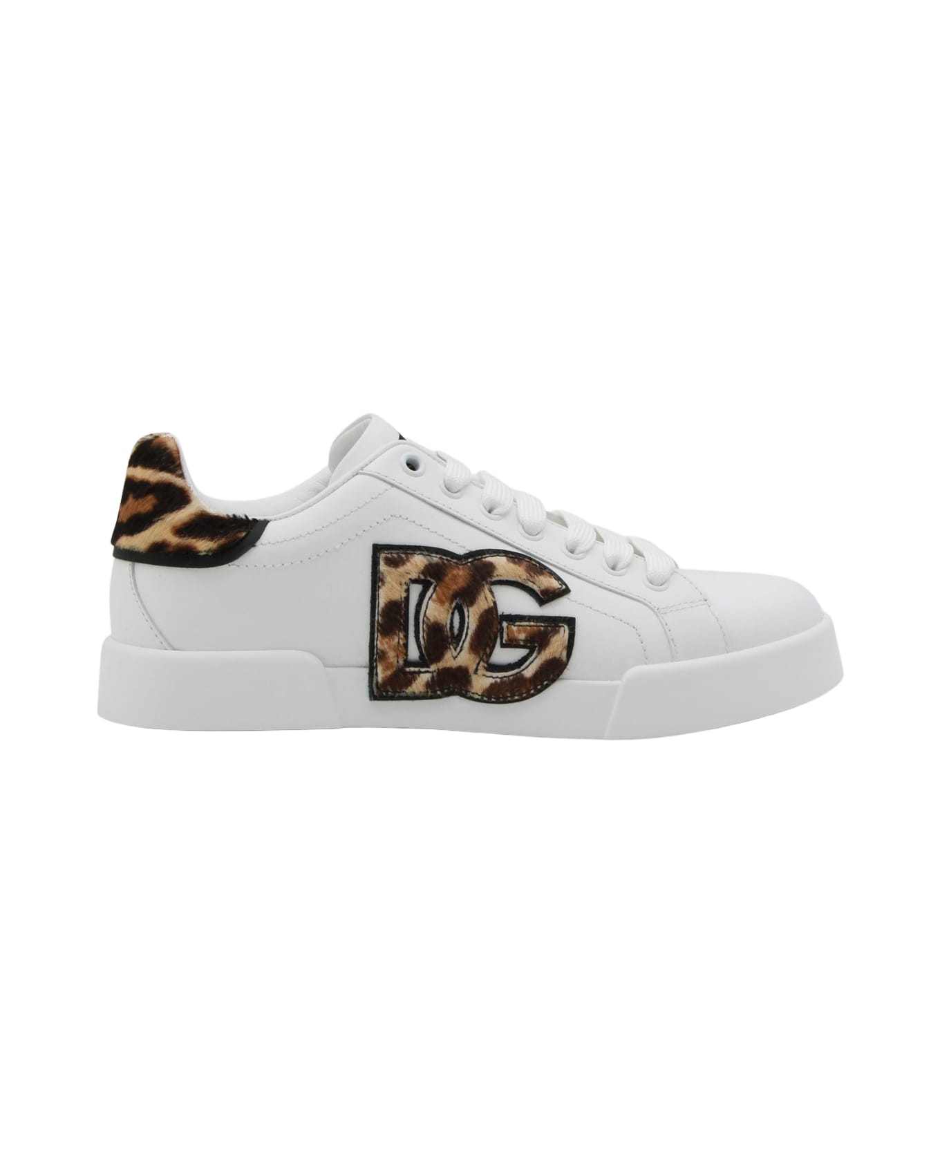 Dolce & Gabbana White And Leopard Leather Sneakers - Nero Leo
