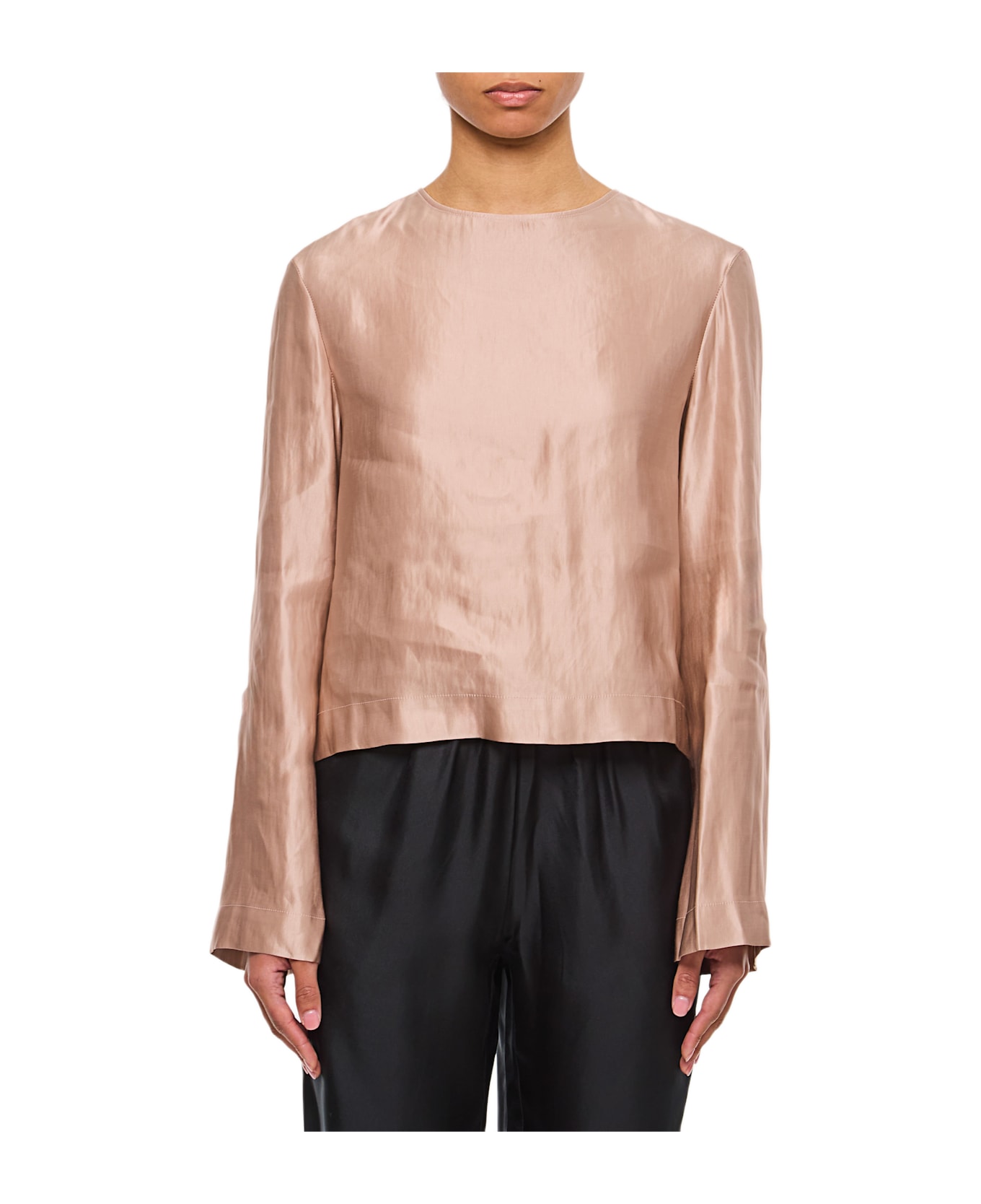 Loulou Studio Silk And Linen Round Neck Blouse - Pink