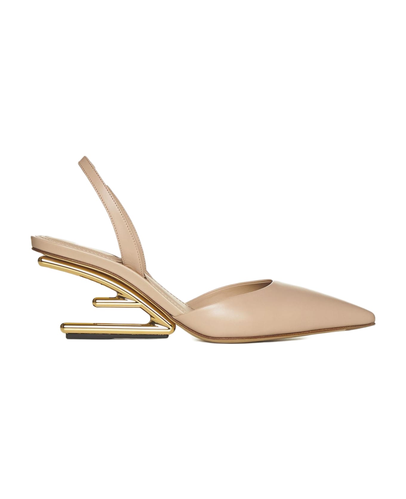 Fendi First Leather Slingback Pumps - BEIGE