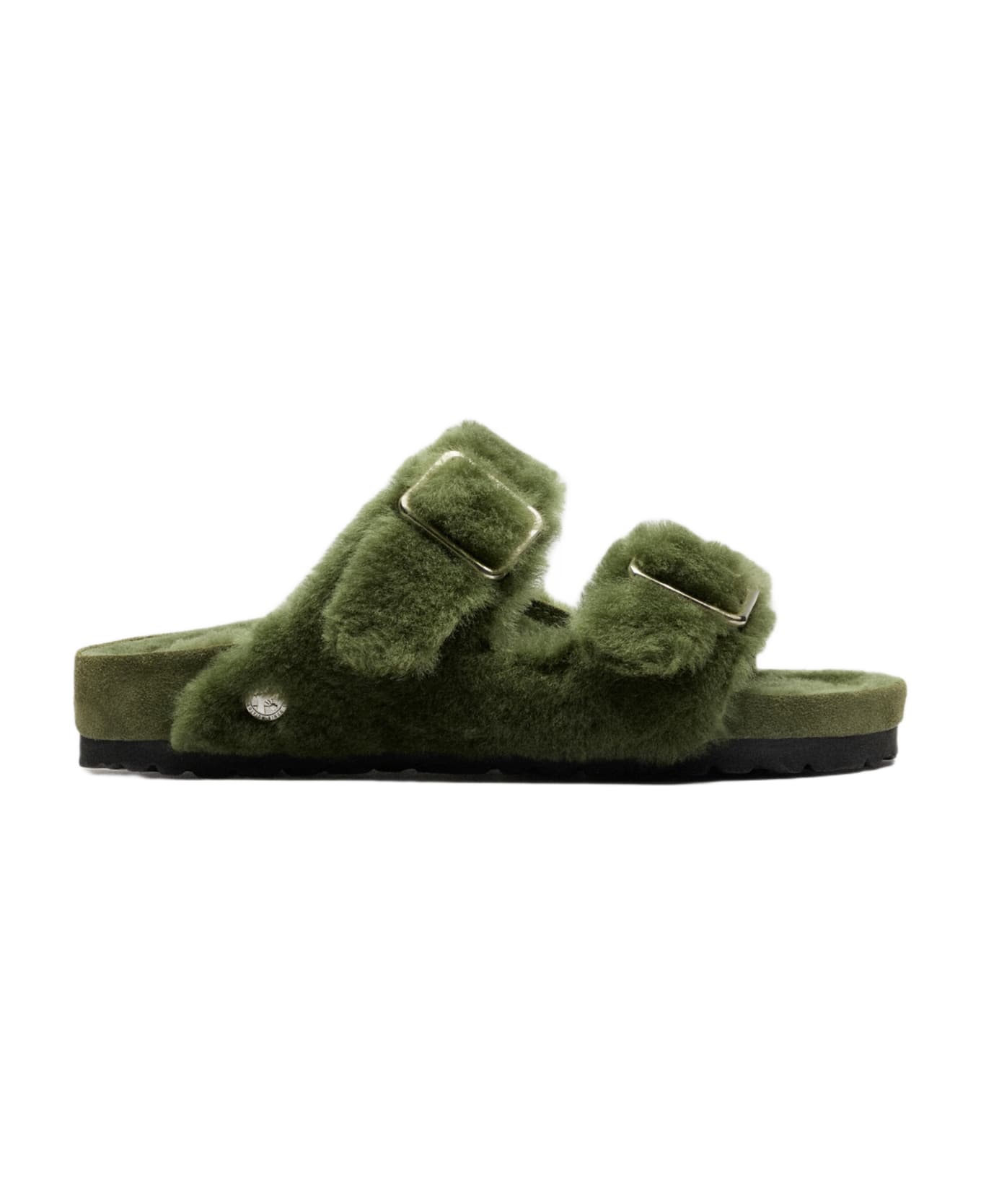 Birkenstock Women
s Arizona Shearling Big Buckle Green Sandals - Birkenstock 1774 - Green