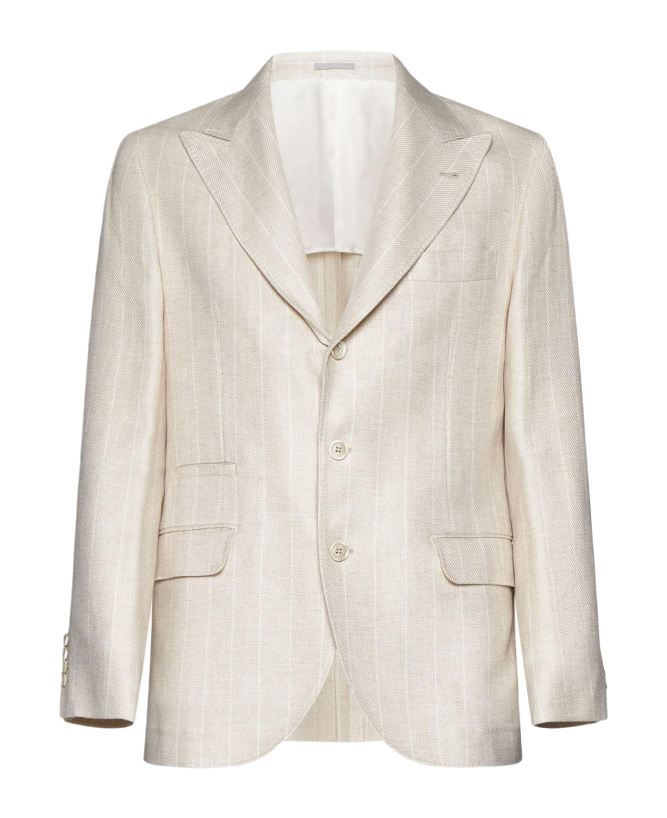 Brunello Cucinelli Pinstriped Linen-blend Single-breasted Blazer - Beige ブレザー