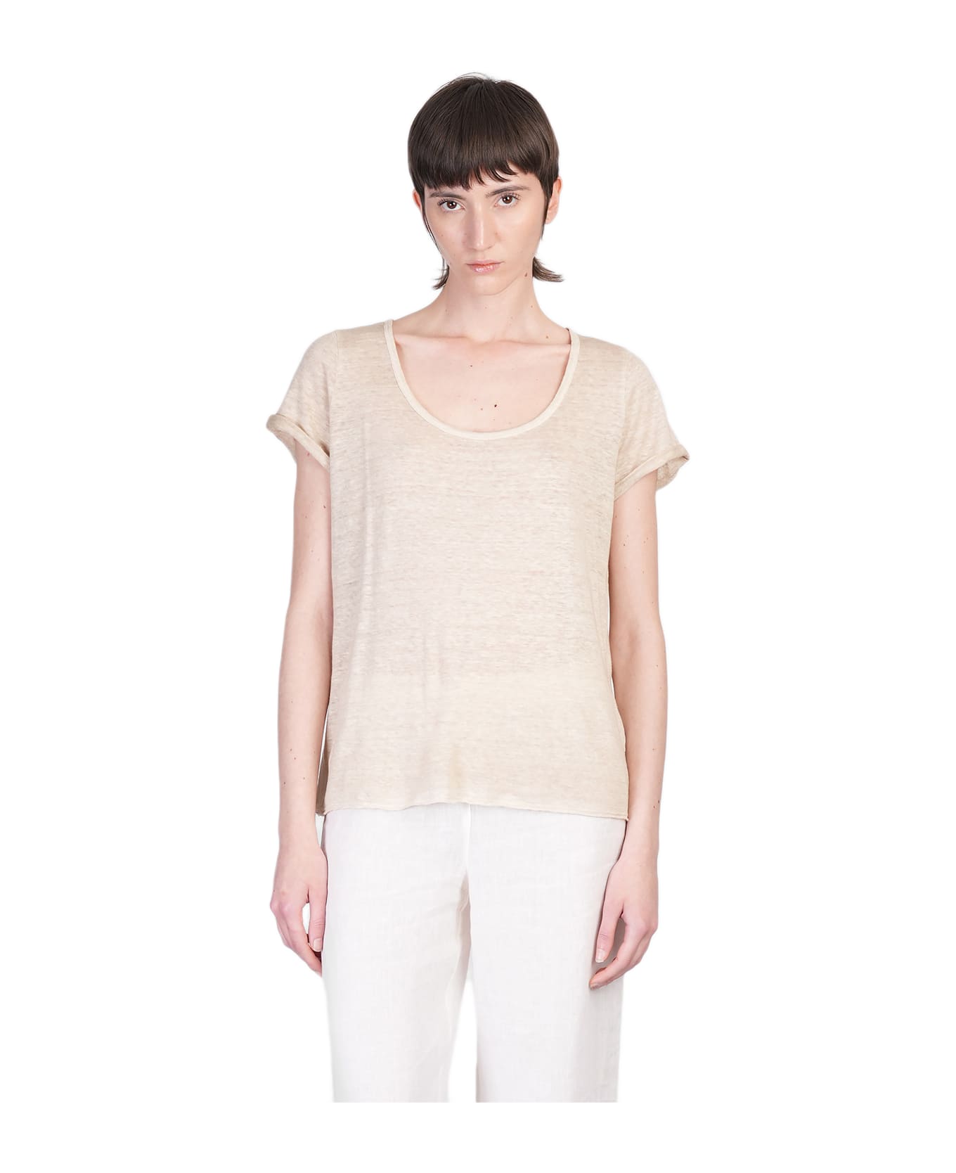 120% Lino T-shirt In Beige Linen - beige