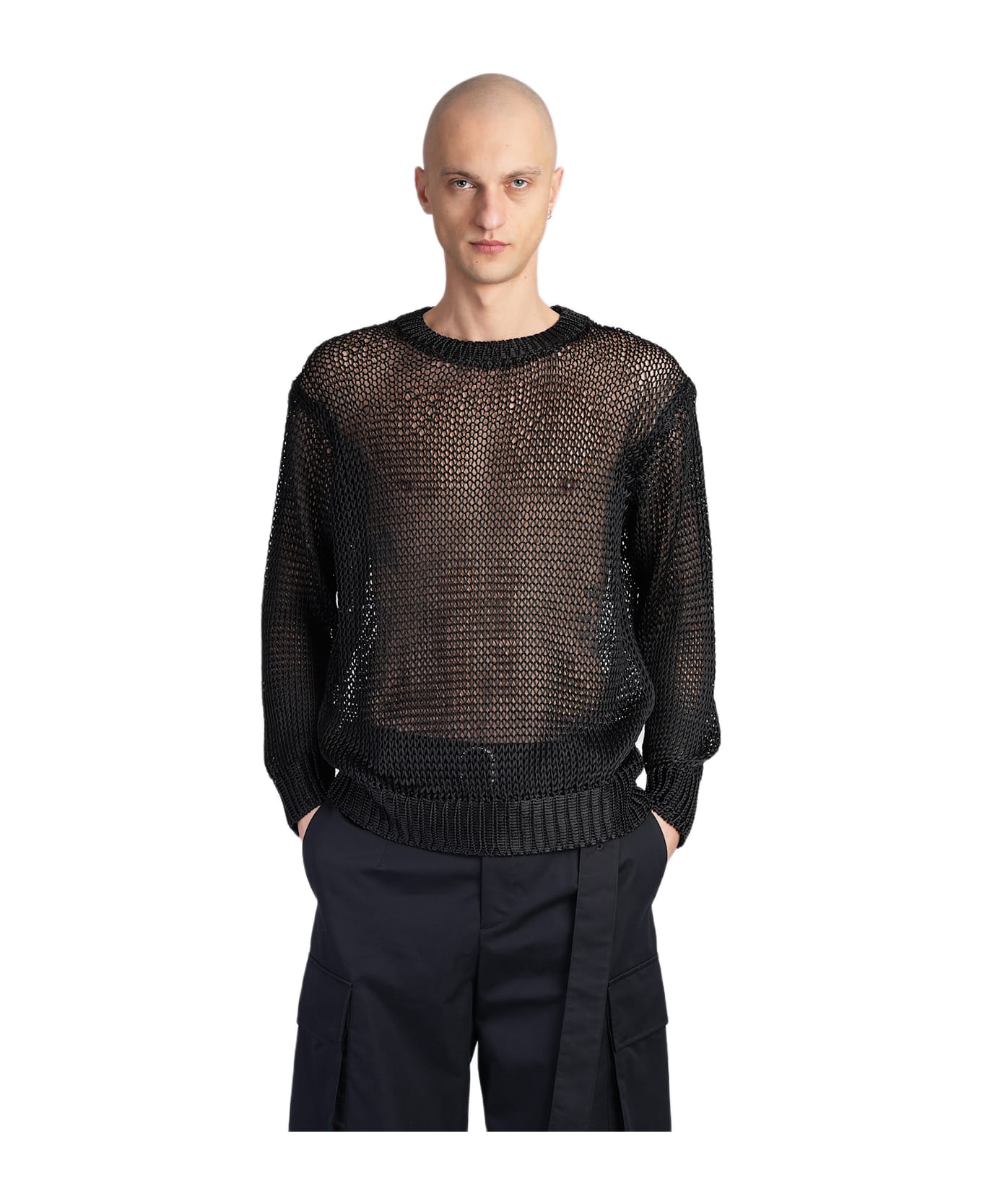 Jil Sander Cn Ls Jumper Knitwear In Black Silk - black