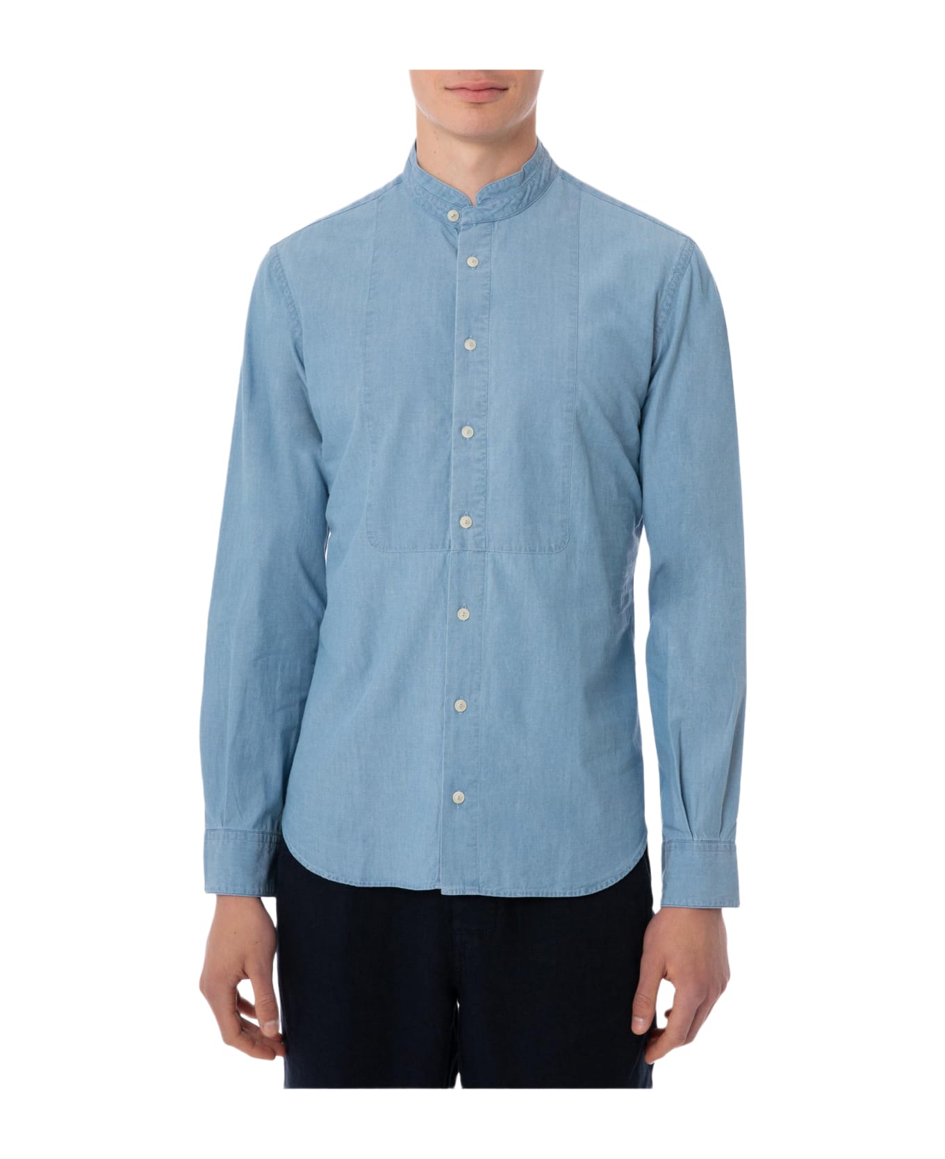 MC2 Saint Barth Man Light Blue Denim Linen Shirt - BLUE